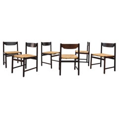 Set of 6 Vico Magistretti Inspired Wenge Dining Chairs with Rush Seats
