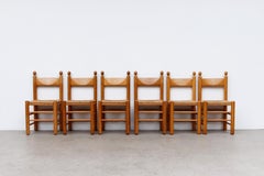 Ensemble de 6 chaises de salle à manger trône en jonc et chêne de style Vico Magistretti