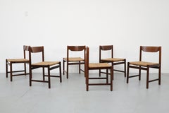 Set of 6 Vico Magistretti Style Wenge Dining Chairs with Rush Seats