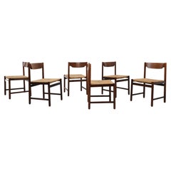 Set of 6 Vico Magistretti Style Wenge Dining Chairs with Rush Seats