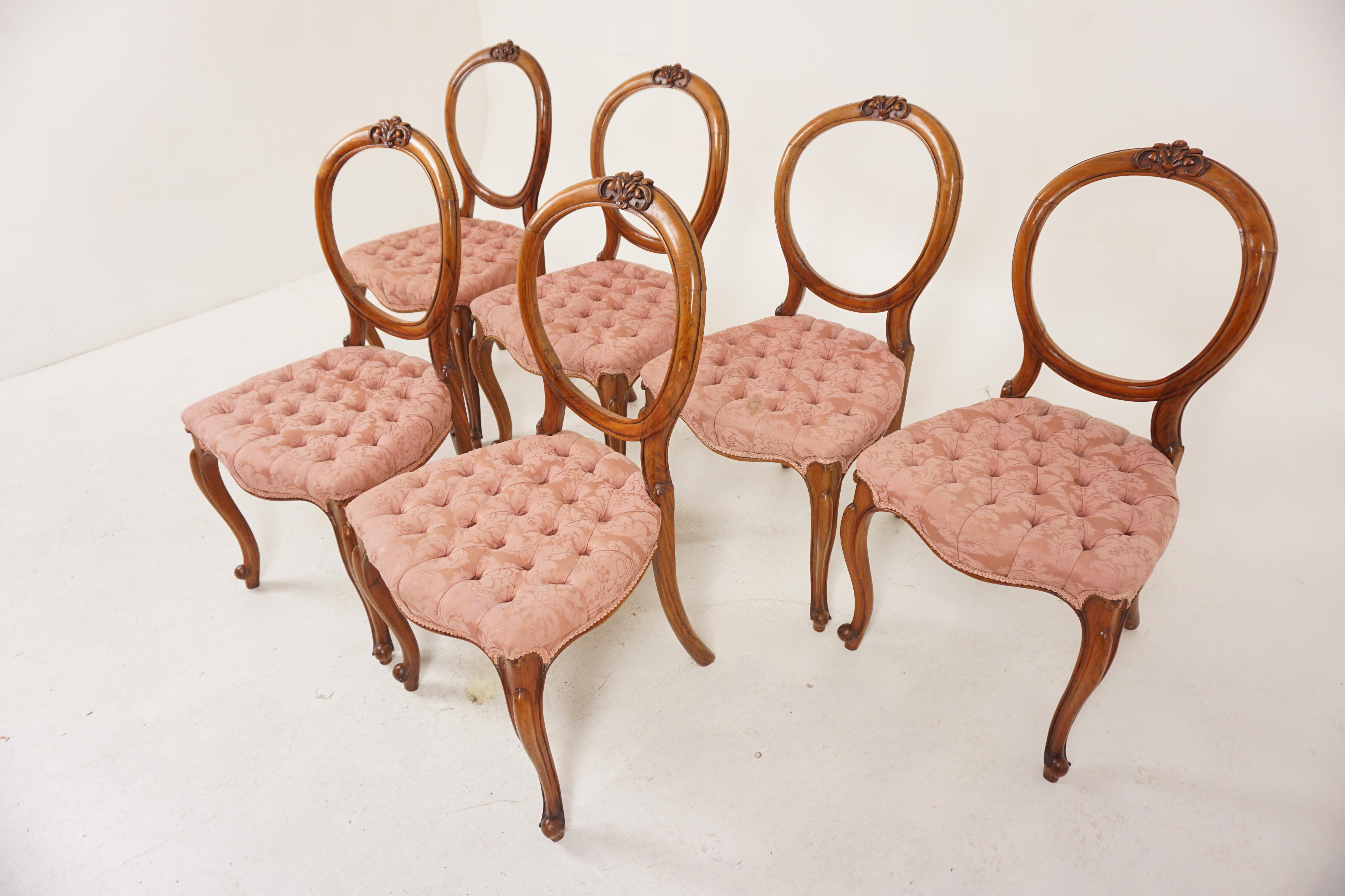 Set of 6 Victorian Carved Walnut Balloon Back Chairs, Scotland 1870, H1192

Scotland 1870
Solid Walnut
Original finish
Waisted rounded open backs
With a beautiful carved rail to the top and a shaped rail below
Serpentine padded seats
All supported