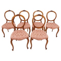 Antique Set of 6 Victorian Carved Walnut Balloon Back Chairs, Scotland 1870, H1192