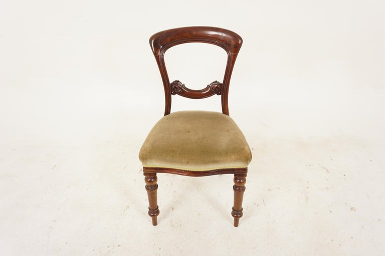 Set of 6 Victorian Carved Walnut Upholstered Dining Chairs, Scotland