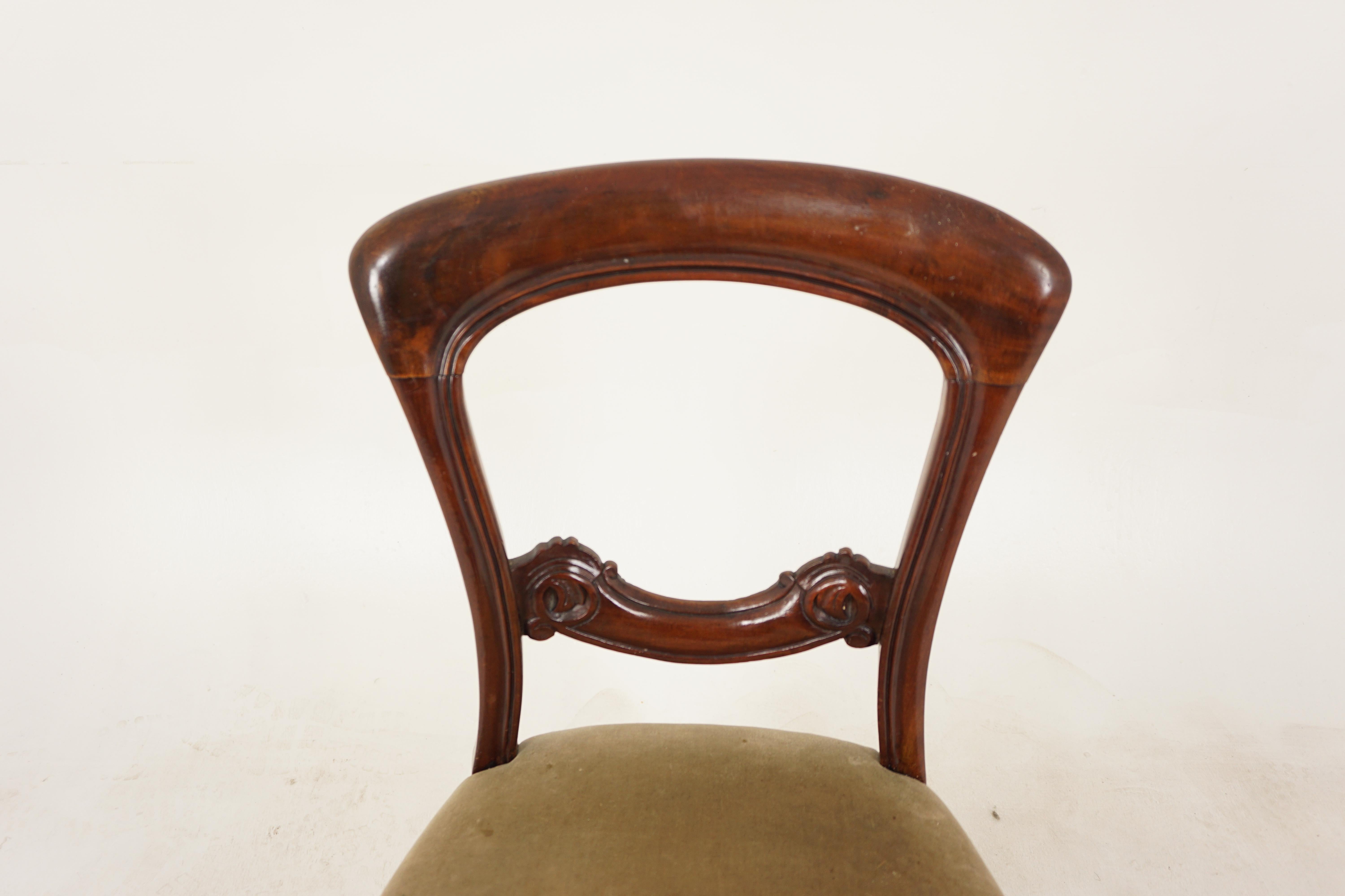 Late 19th Century Set of 6 Victorian Carved Walnut Upholstered Dining Chairs, Scotland 1880, H924