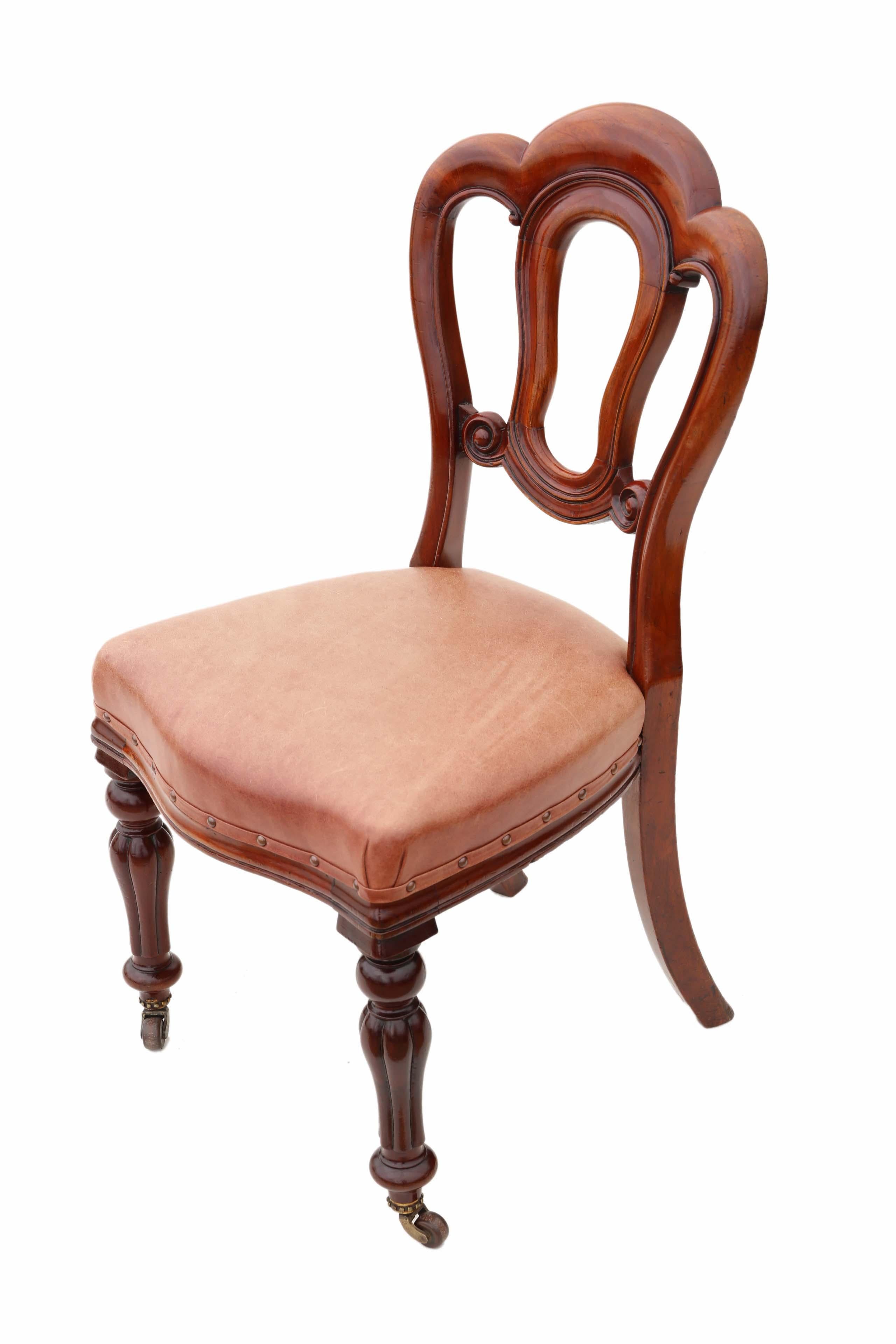 Late 19th Century Set of 6 Victorian Mahogany Leather Dining Chairs