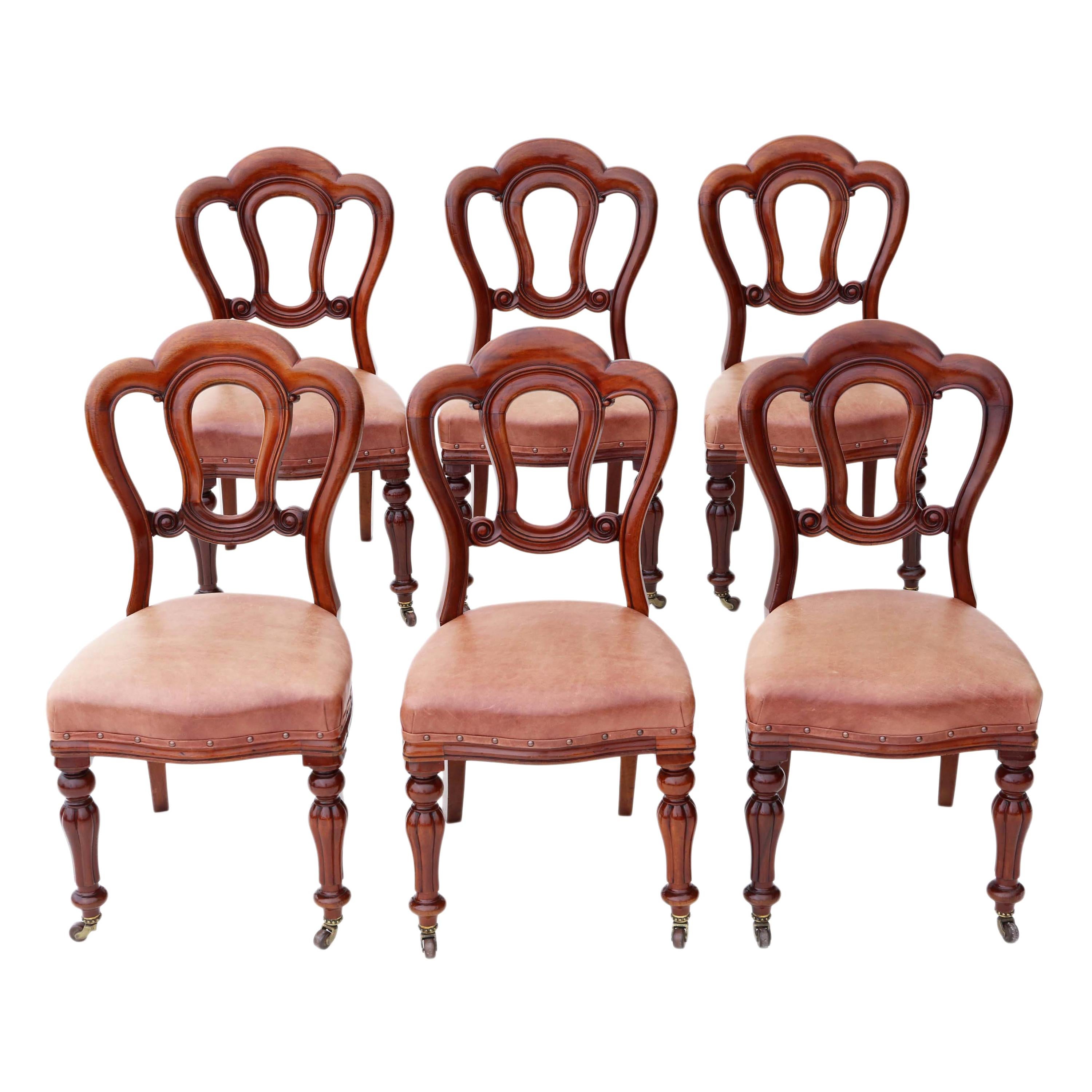 Set of 6 Victorian Mahogany Leather Dining Chairs