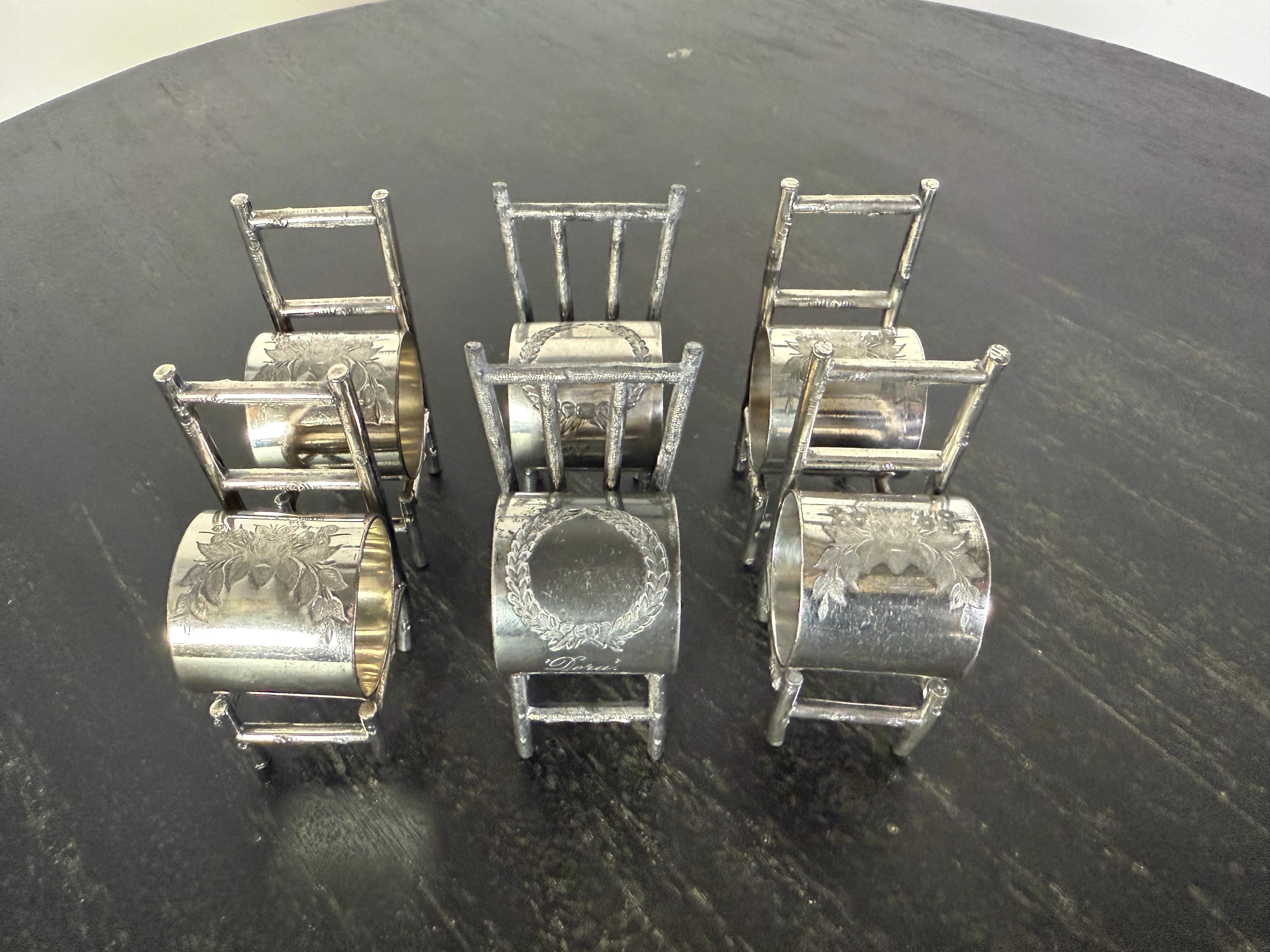 English Set of (6) Victorian Napkin Rings For Sale