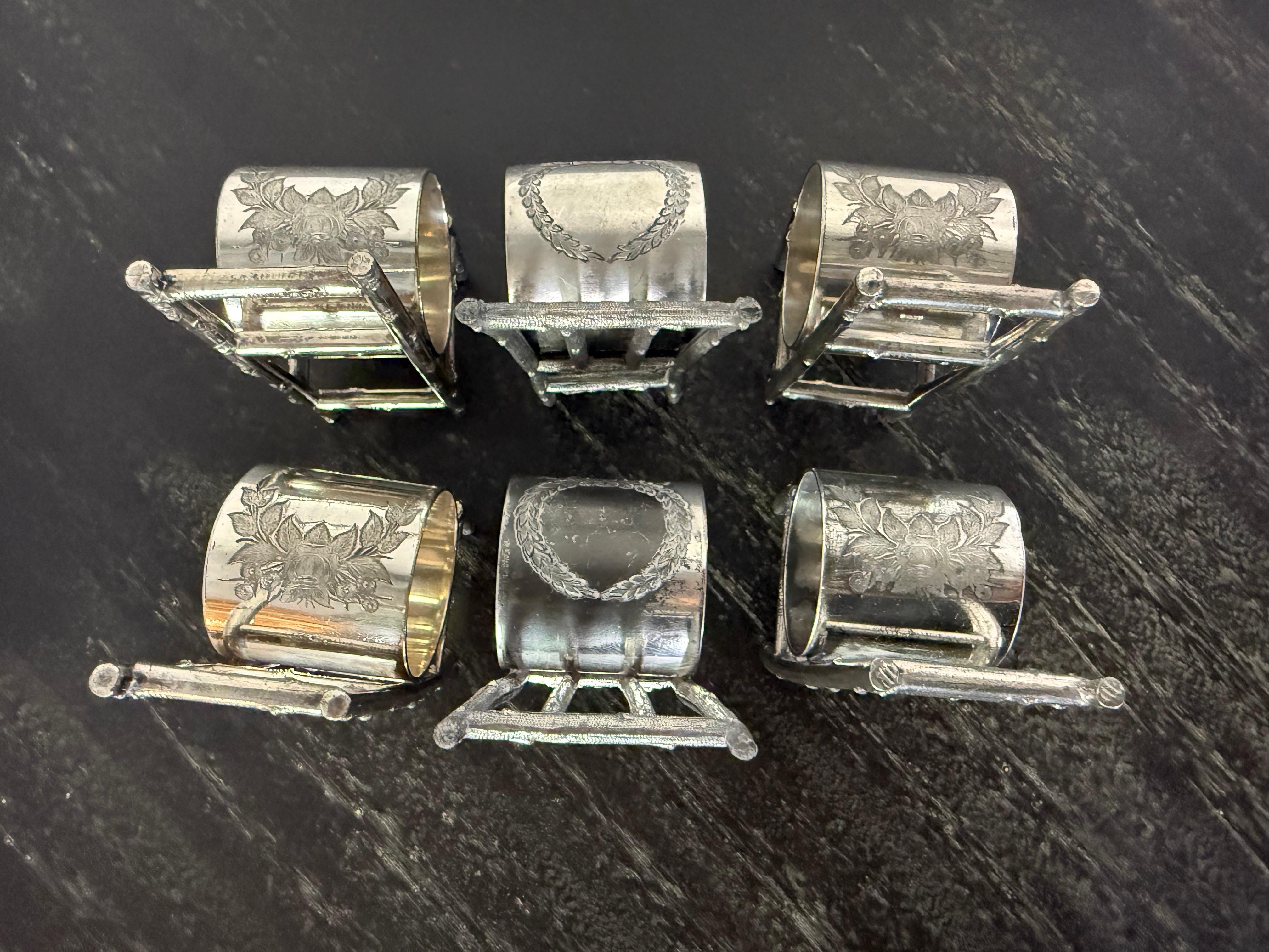 Silver Plate Set of (6) Victorian Napkin Rings For Sale