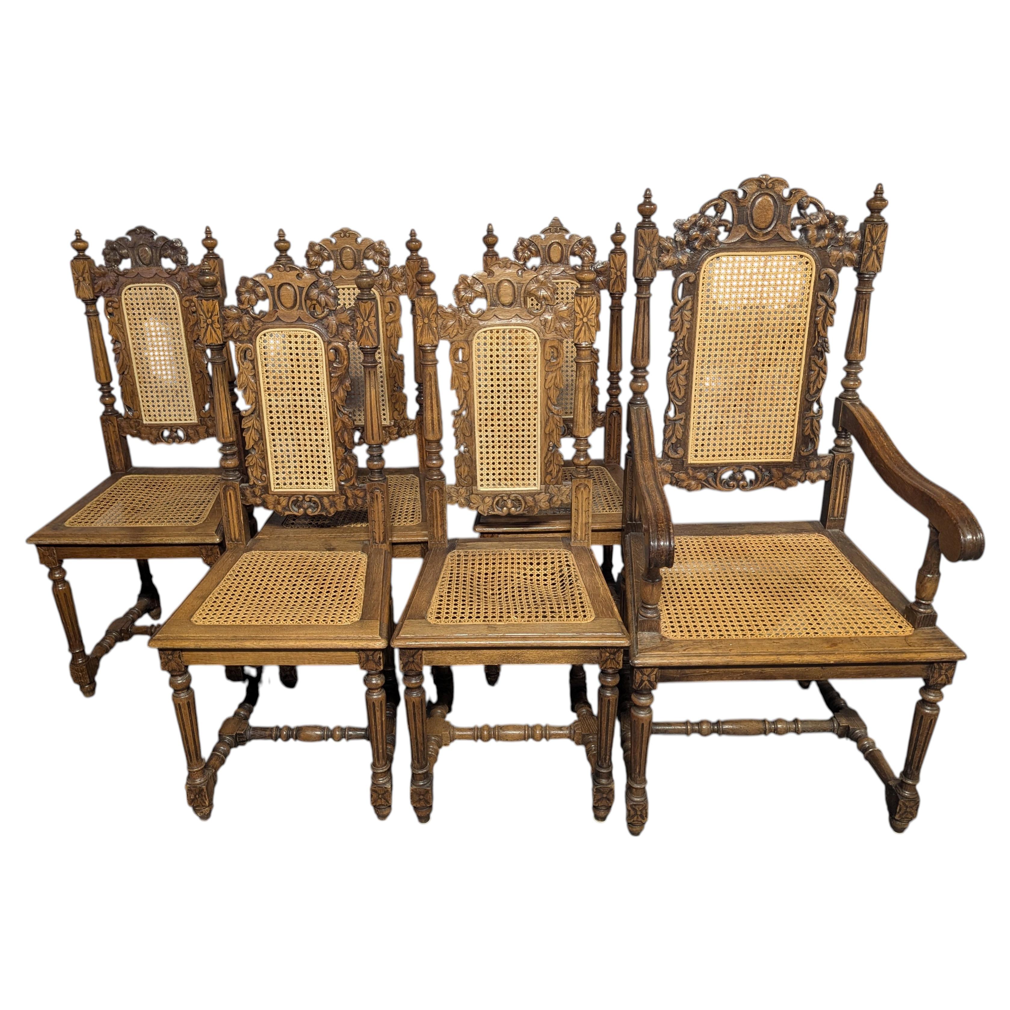 19th Century, French Oak Hand Carved Dining Chairs For Sale at 1stDibs