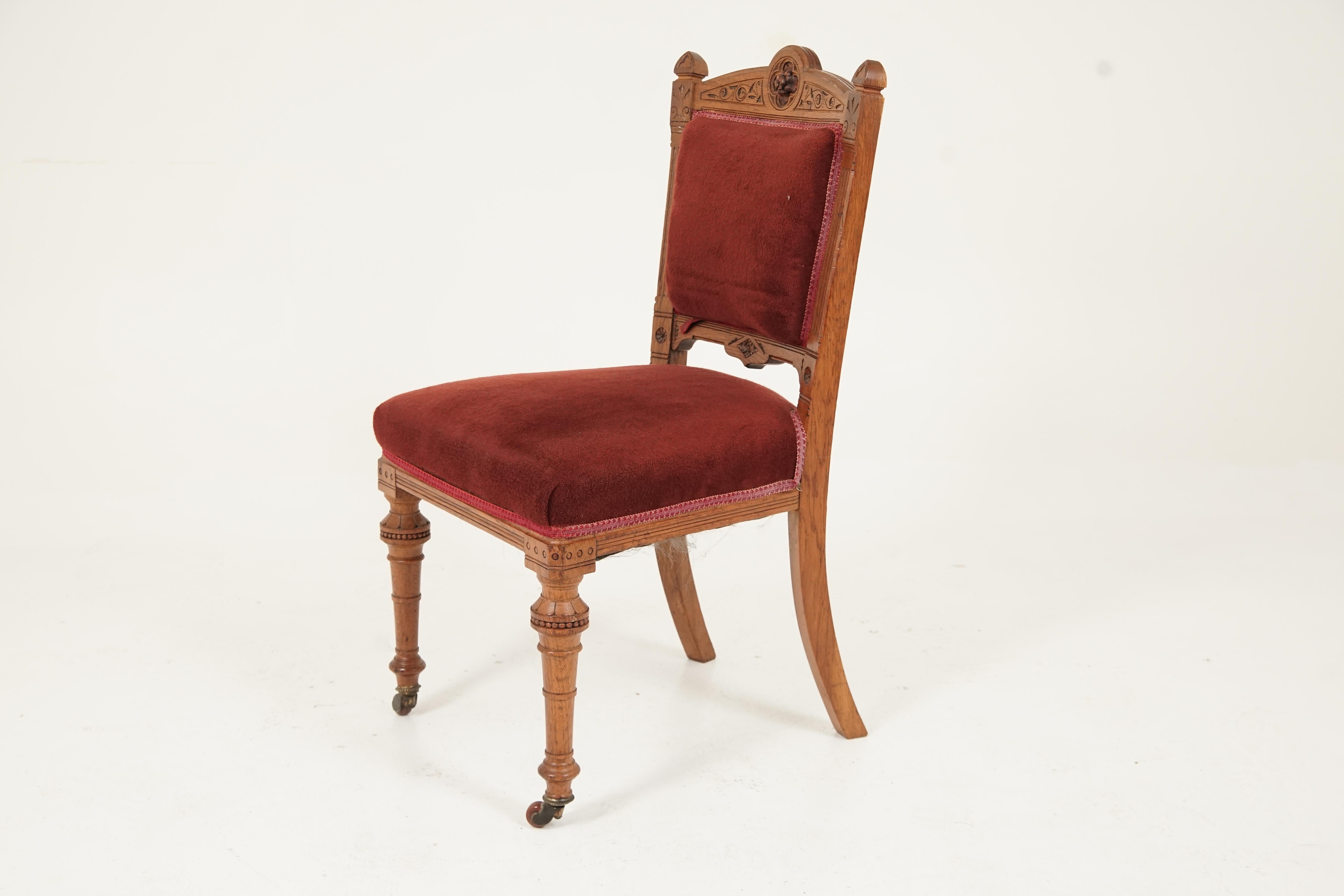 Set of 6 Victorian Oak Carved Upholstered Dining Chairs, Scotland 1890, B2451 5