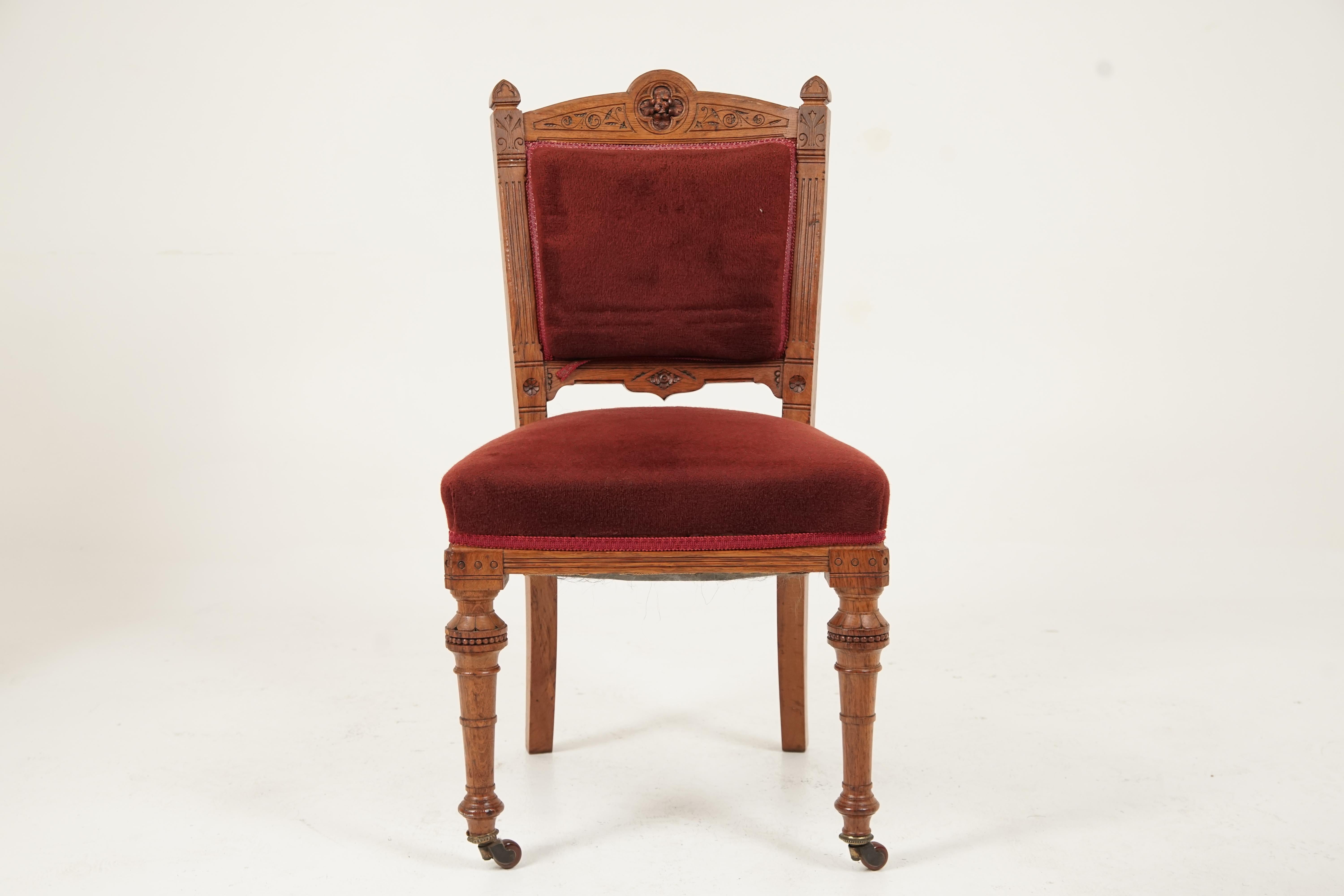 Set of 6 Victorian Oak Carved Upholstered Dining Chairs, Scotland 1890, B2451 In Good Condition In Vancouver, BC