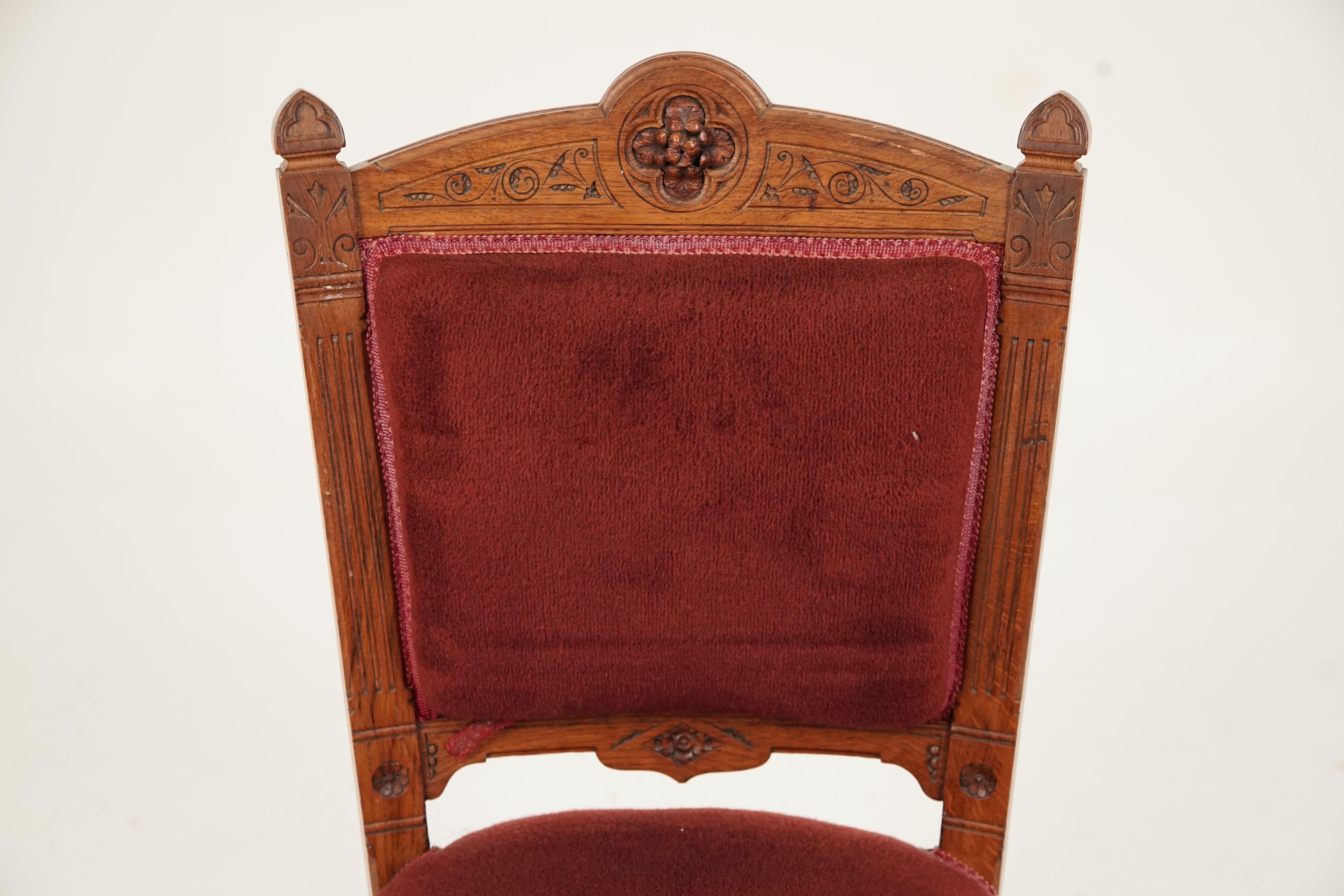 Late 19th Century Set of 6 Victorian Oak Carved Upholstered Dining Chairs, Scotland 1890, B2451