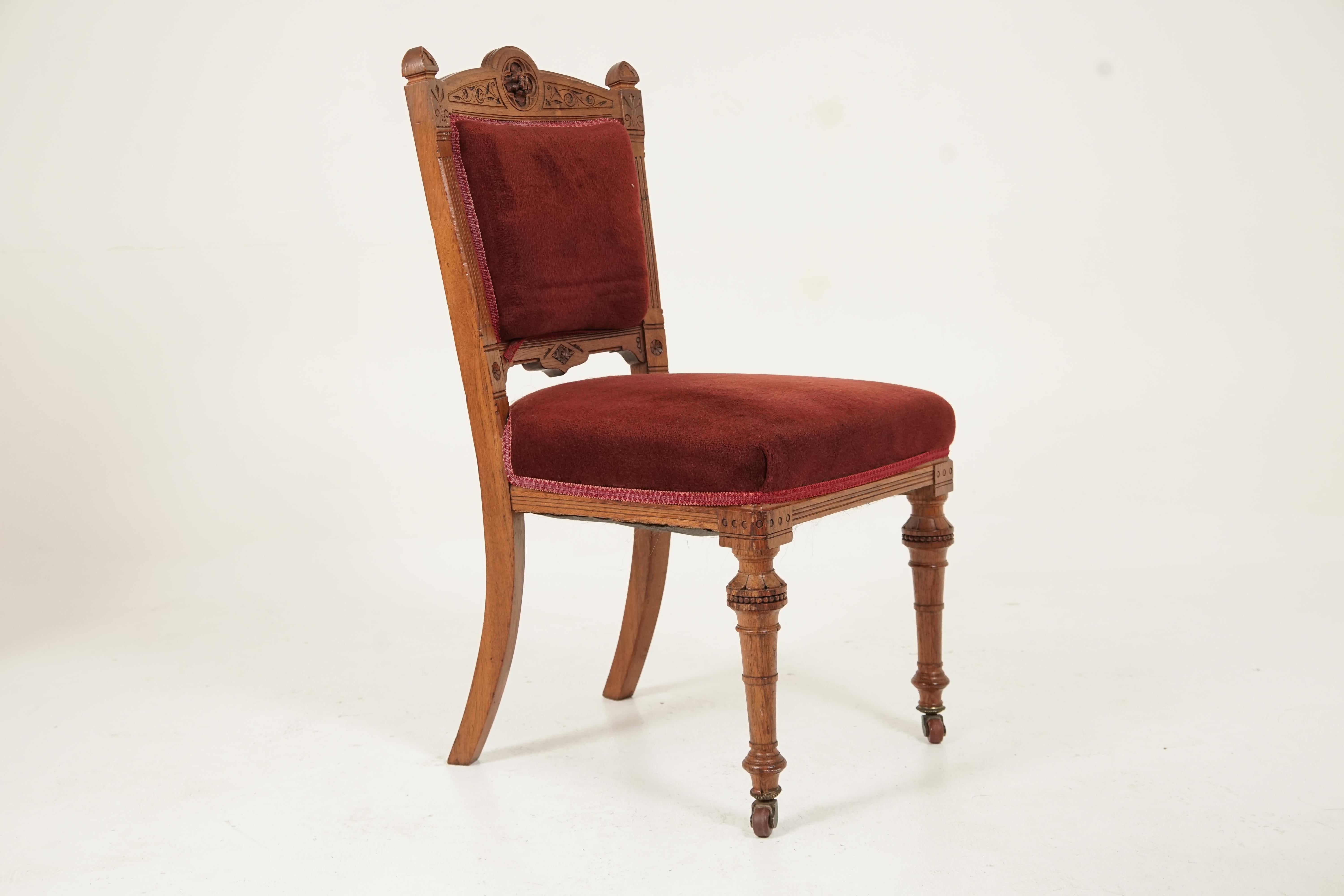 Set of 6 Victorian Oak Carved Upholstered Dining Chairs, Scotland 1890, B2451 1