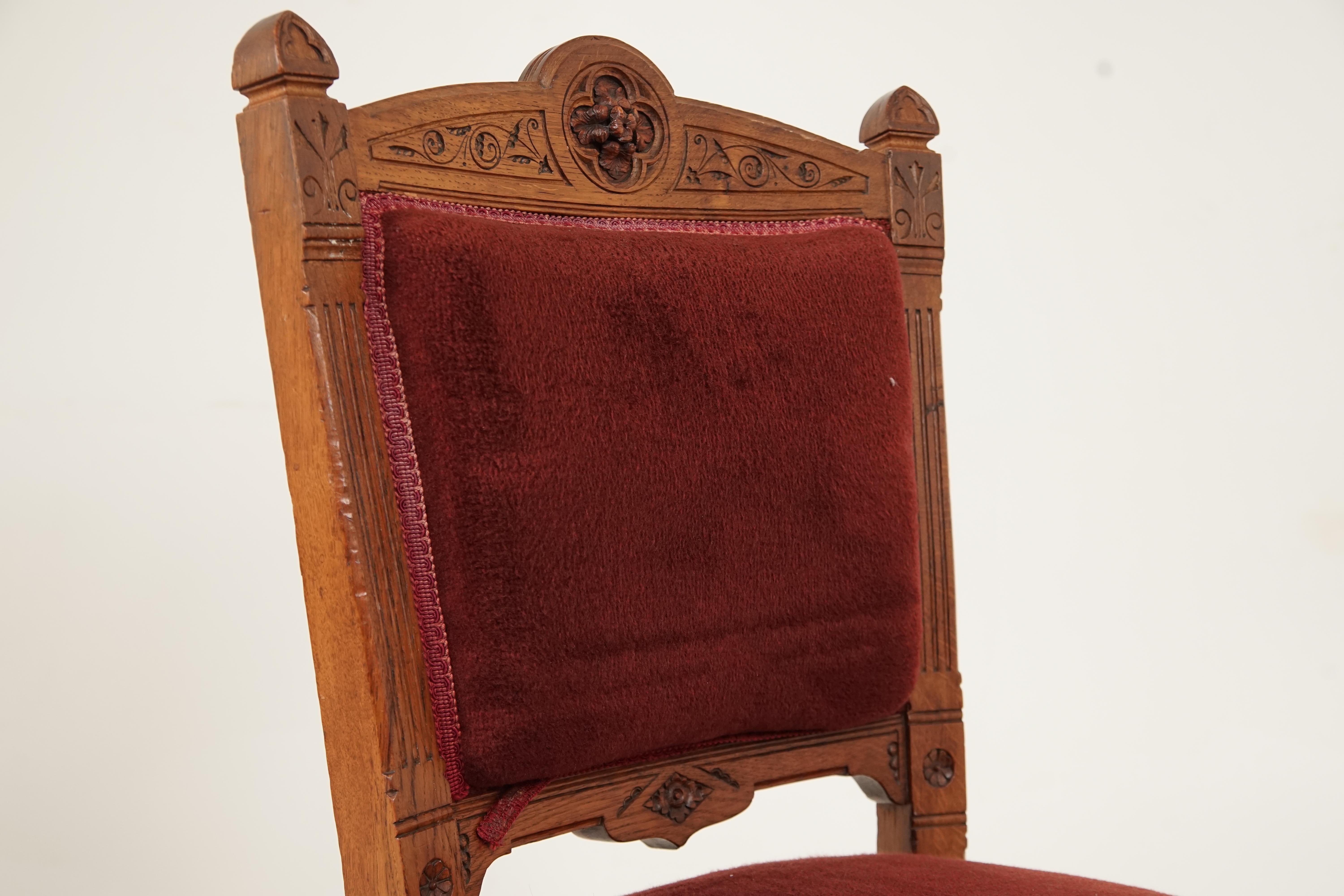 Set of 6 Victorian Oak Carved Upholstered Dining Chairs, Scotland 1890, B2451 2