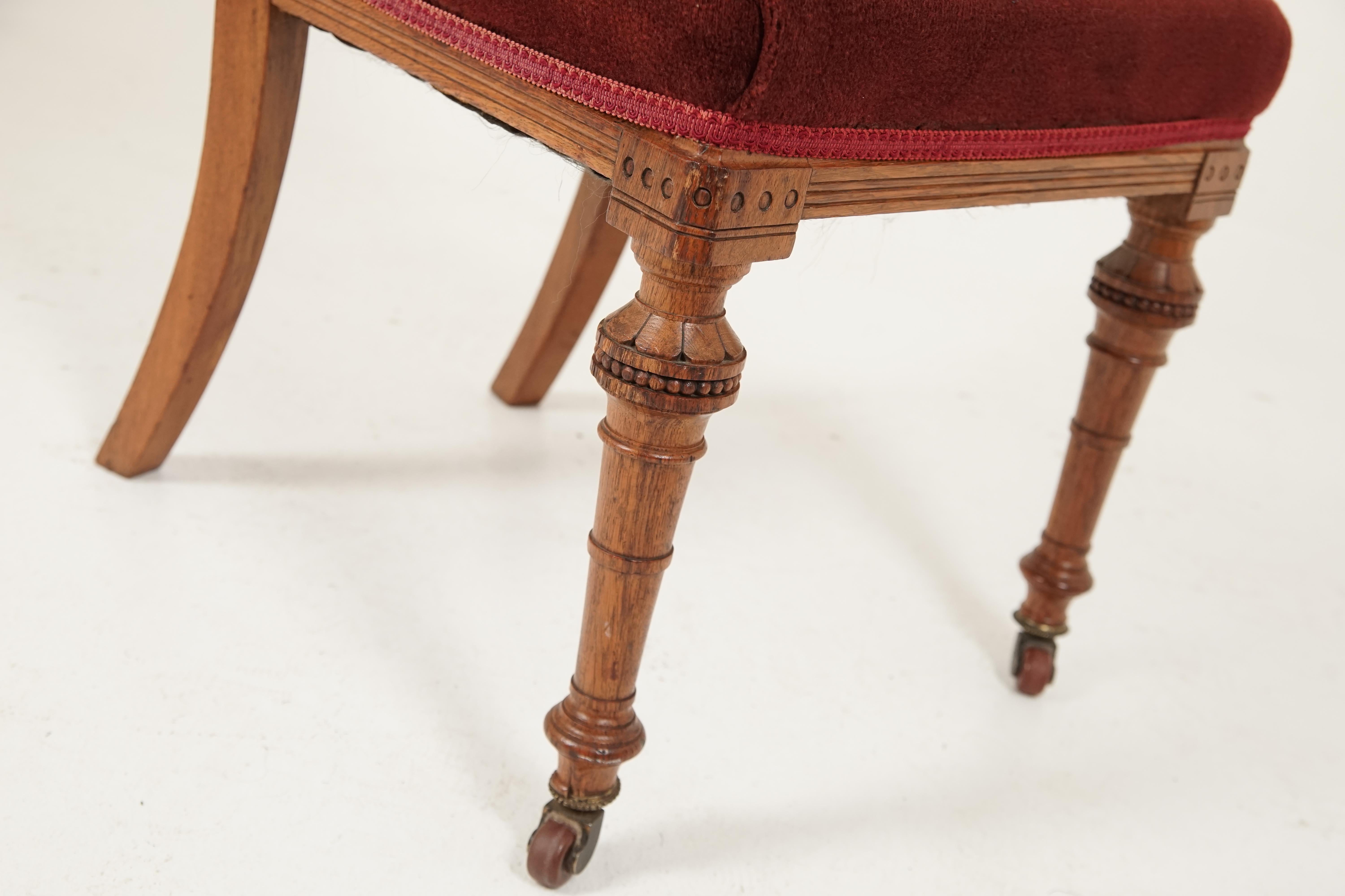 Set of 6 Victorian Oak Carved Upholstered Dining Chairs, Scotland 1890, B2451 3