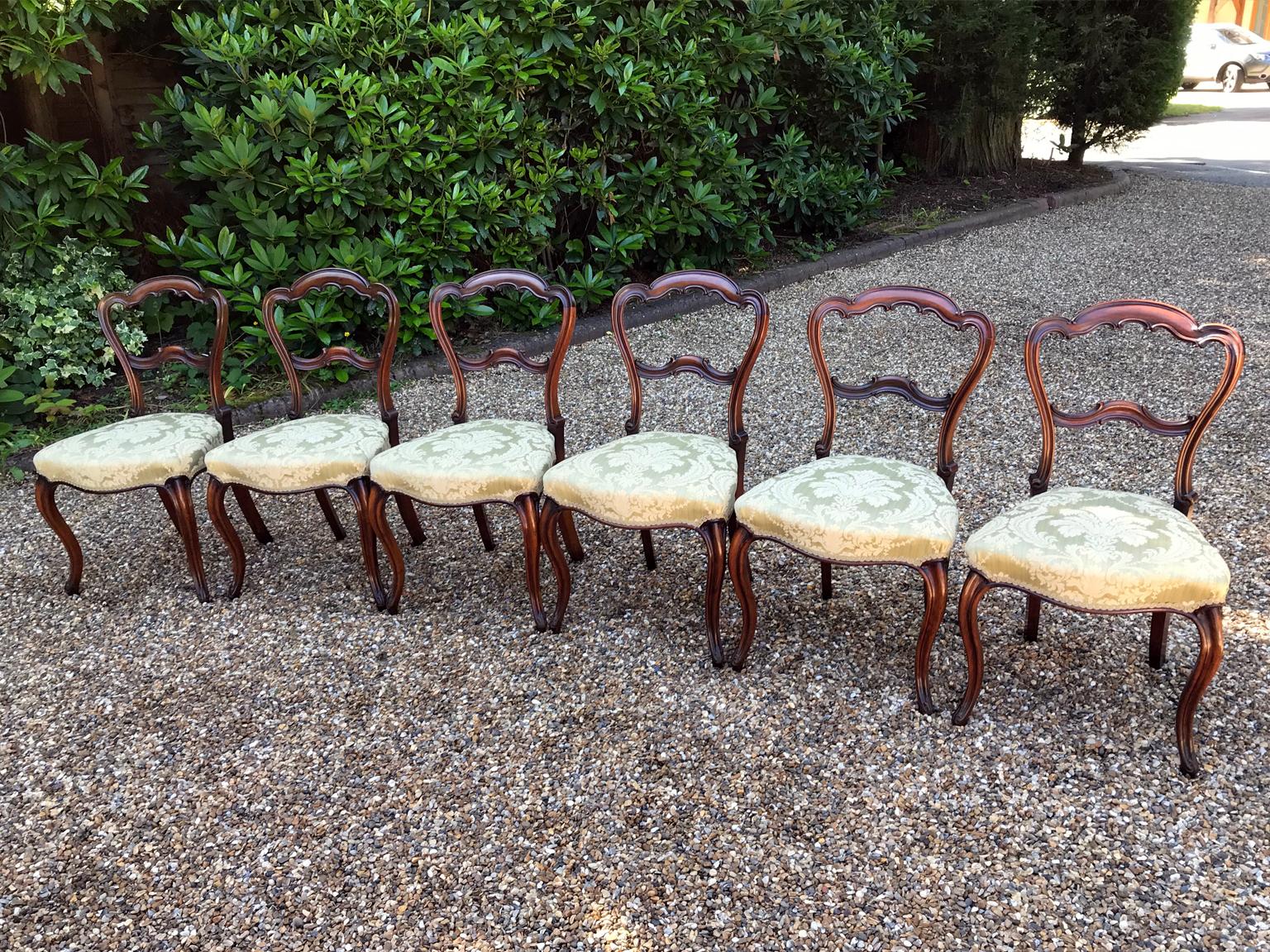 Set of 6 Victorian Rosewood Spoon Back Dining Chairs For Sale 3