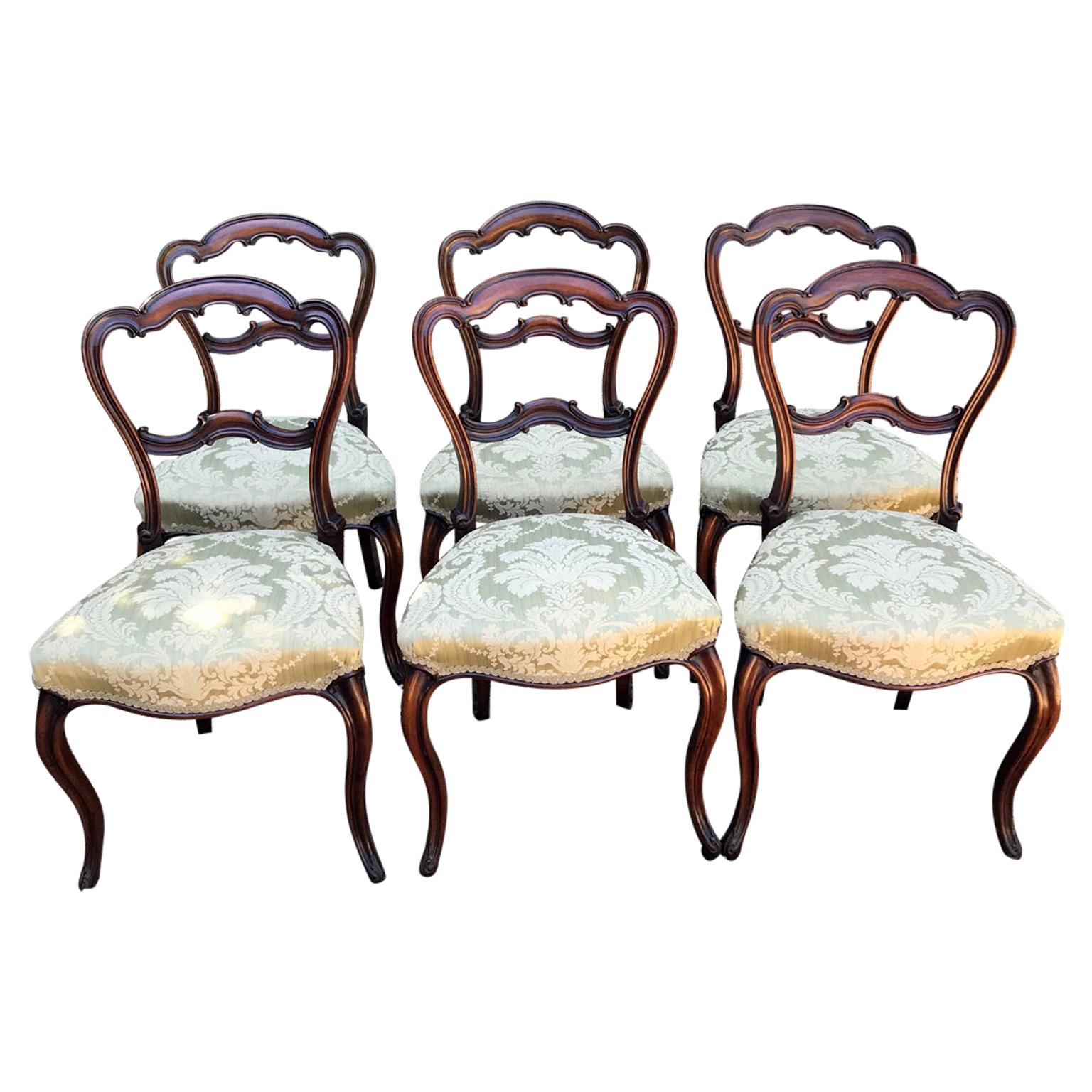 Set of 6 Victorian Rosewood Spoon Back Dining Chairs For Sale