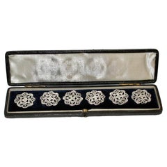 Juego De 6 Botones Victorianos De Plata En Estuche De Cuero Londres 1896