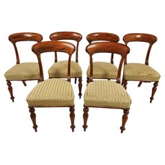 Satz von 6 viktorianischen gepolsterten Esszimmerstühlen aus Nussbaumholz, Schottland 1860, H1190