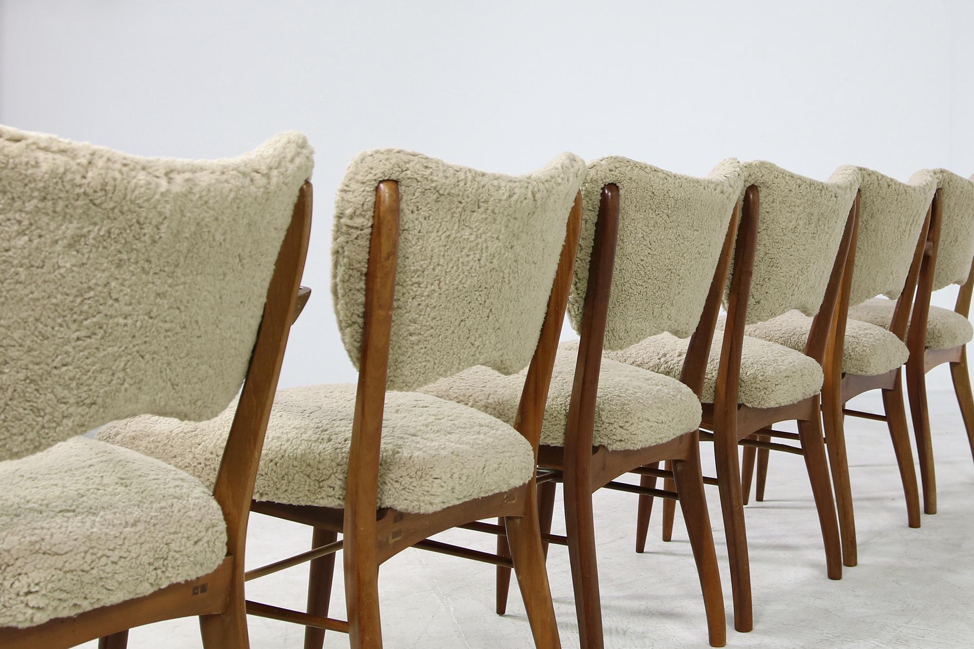 Set of 6 Vintage 1950s Dining Room Chairs Teak, Beechwood Teddy Fur Mid Century In Good Condition In Hamminkeln, DE