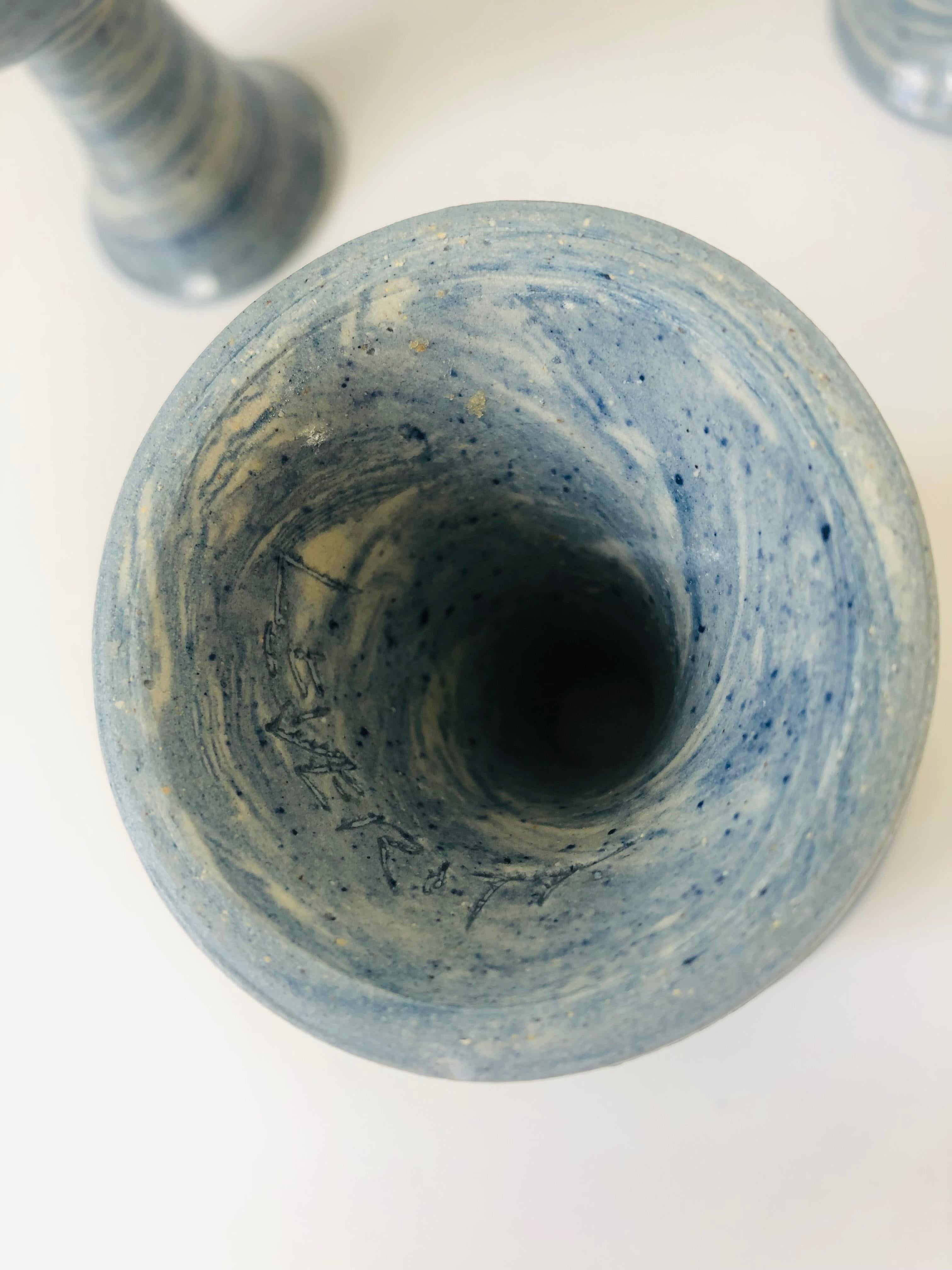 Set of 6 Vintage 1970s Blue Swirl Studio Pottery Goblets 1