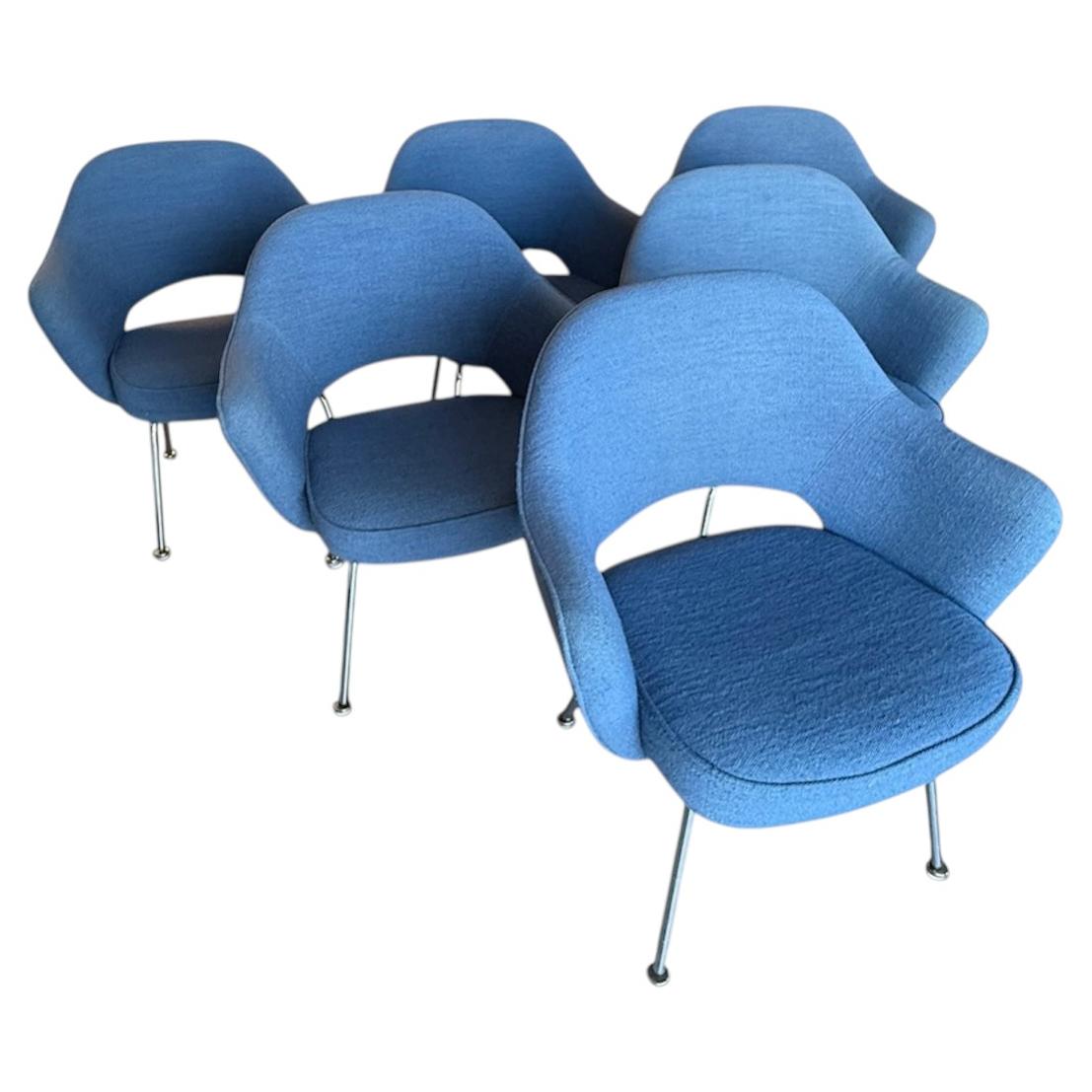 Lot de 6 chaises de direction Eero Saarinen bleu clair pour Knoll, Vintage 1980's