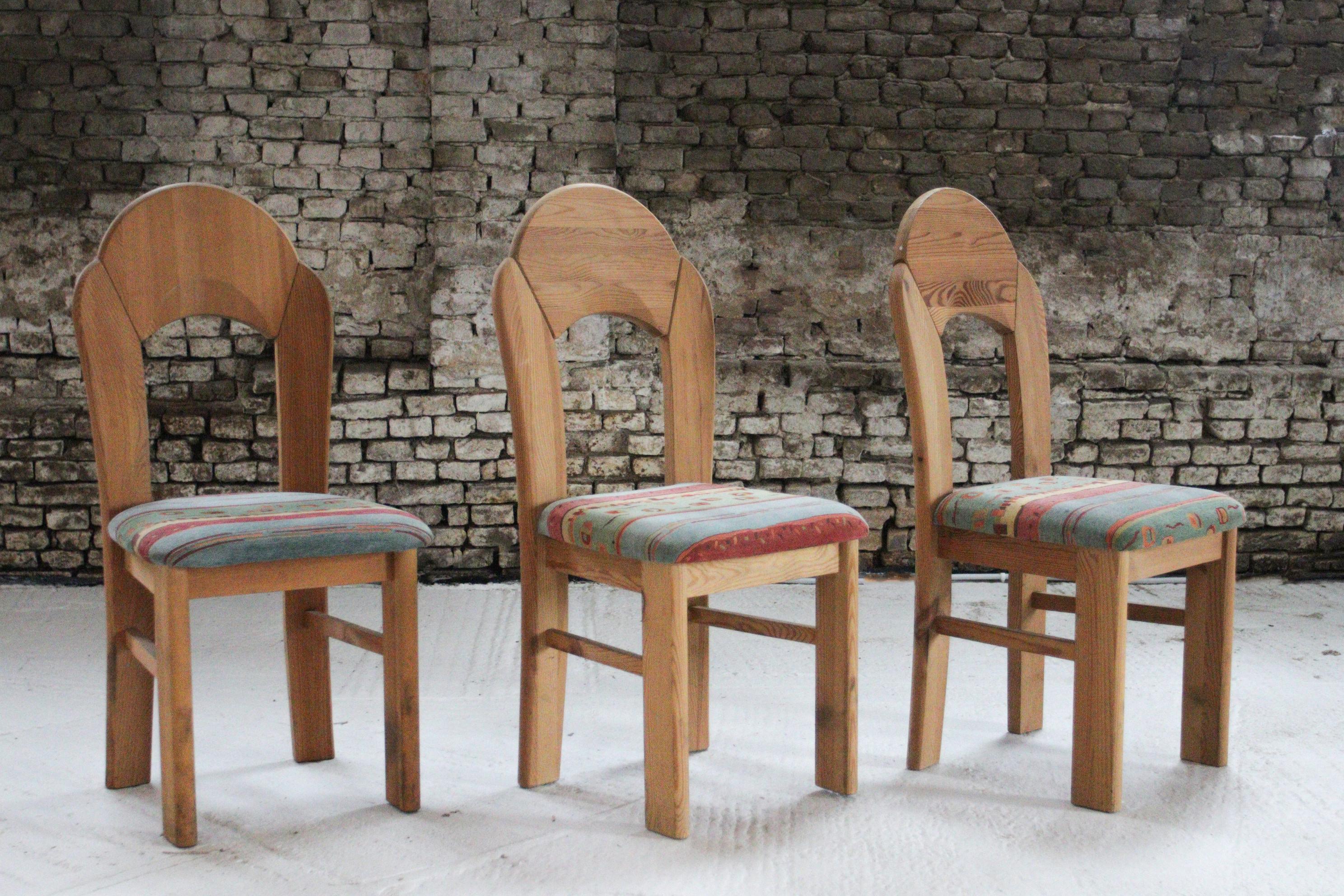 Country Set of 6 Vintage 1980s Pine Chairs – Customizable Upholstery 