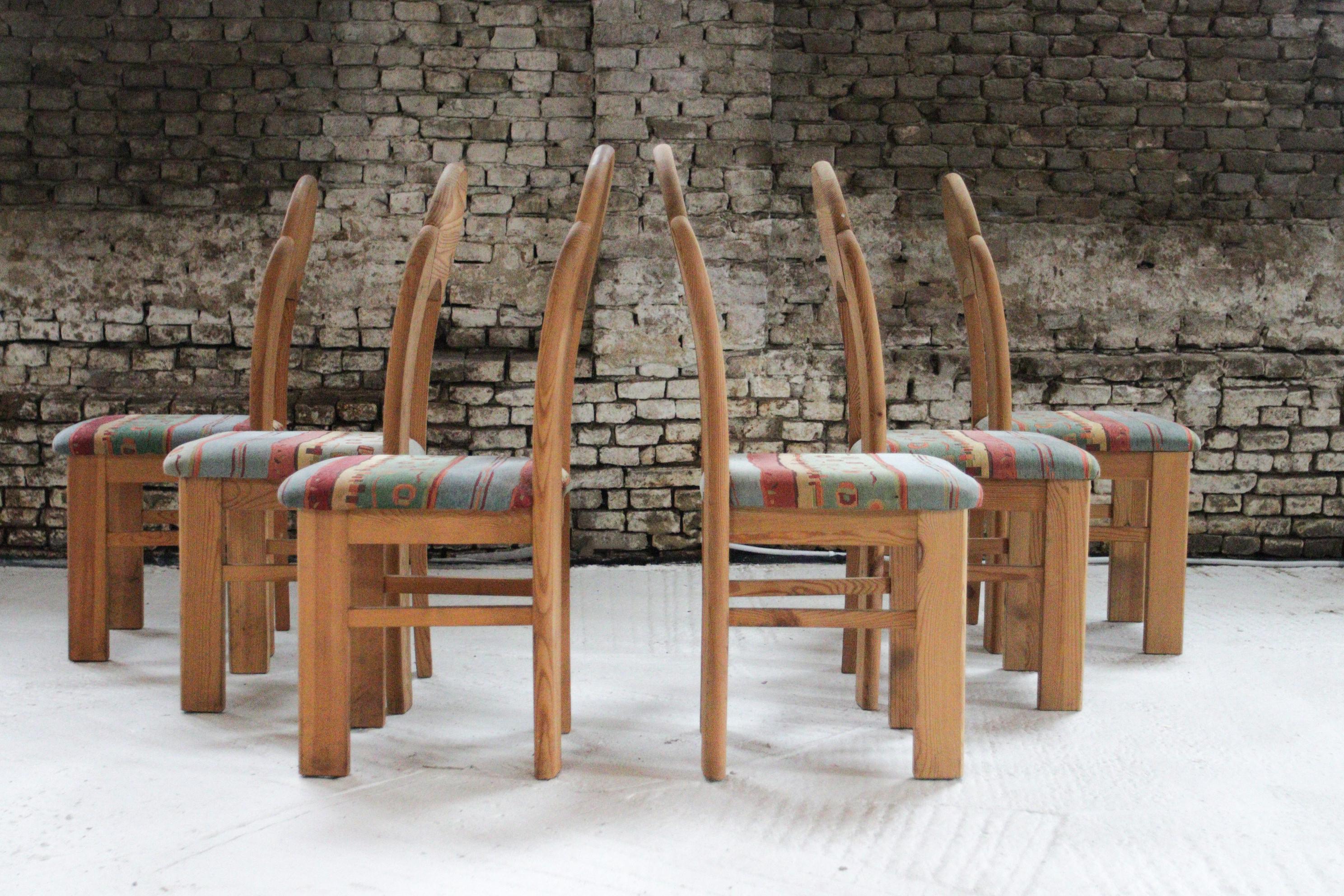 Late 20th Century Set of 6 Vintage 1980s Pine Chairs – Customizable Upholstery 