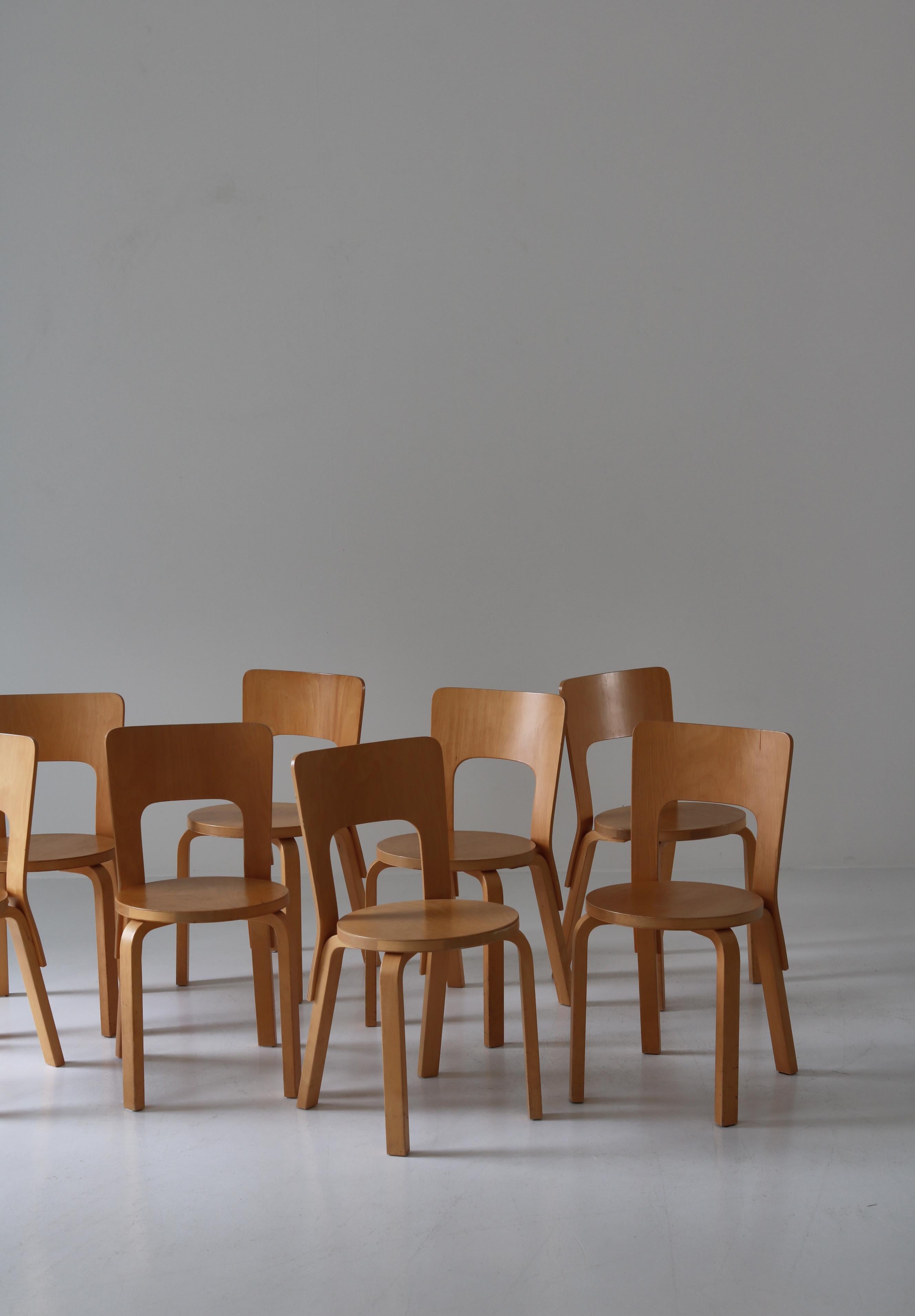 Set of 6 Vintage Alvar Aalto Model 66 Chairs by Artek in Laminated Birch, 1970s 5
