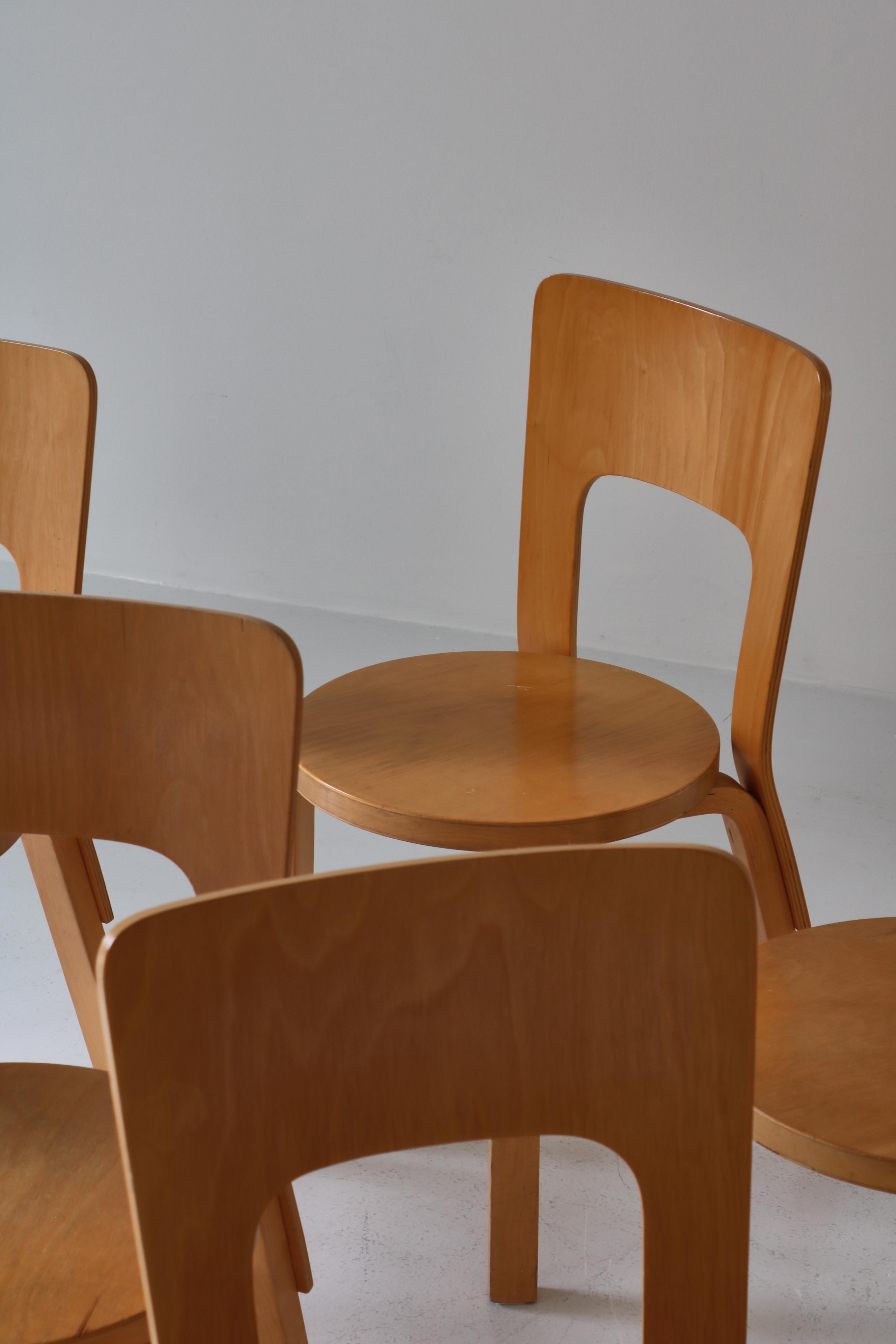 Set of 6 Vintage Alvar Aalto Model 66 Chairs by Artek in Laminated Birch, 1970s 6