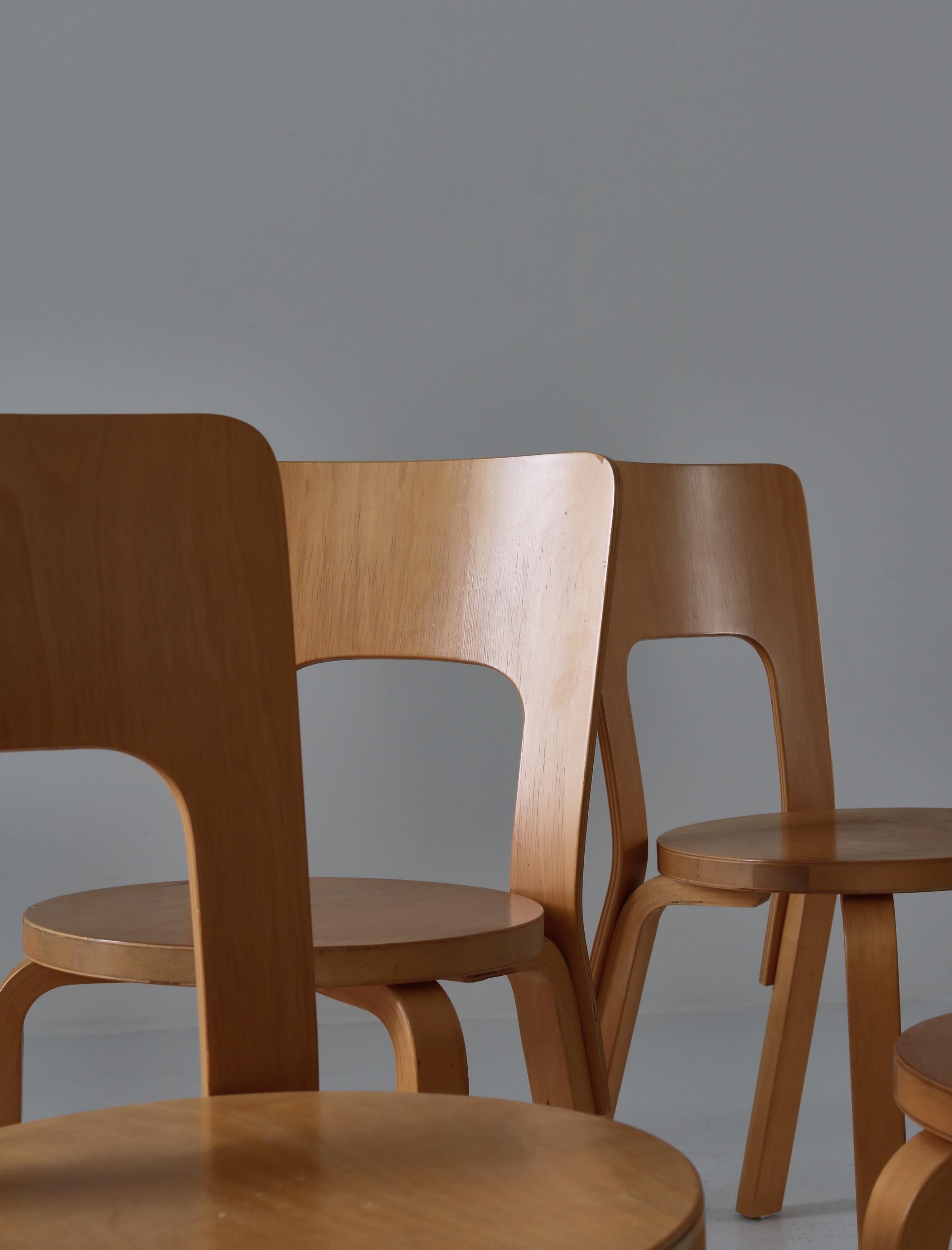 Set of 6 Vintage Alvar Aalto Model 66 Chairs by Artek in Laminated Birch, 1970s 8