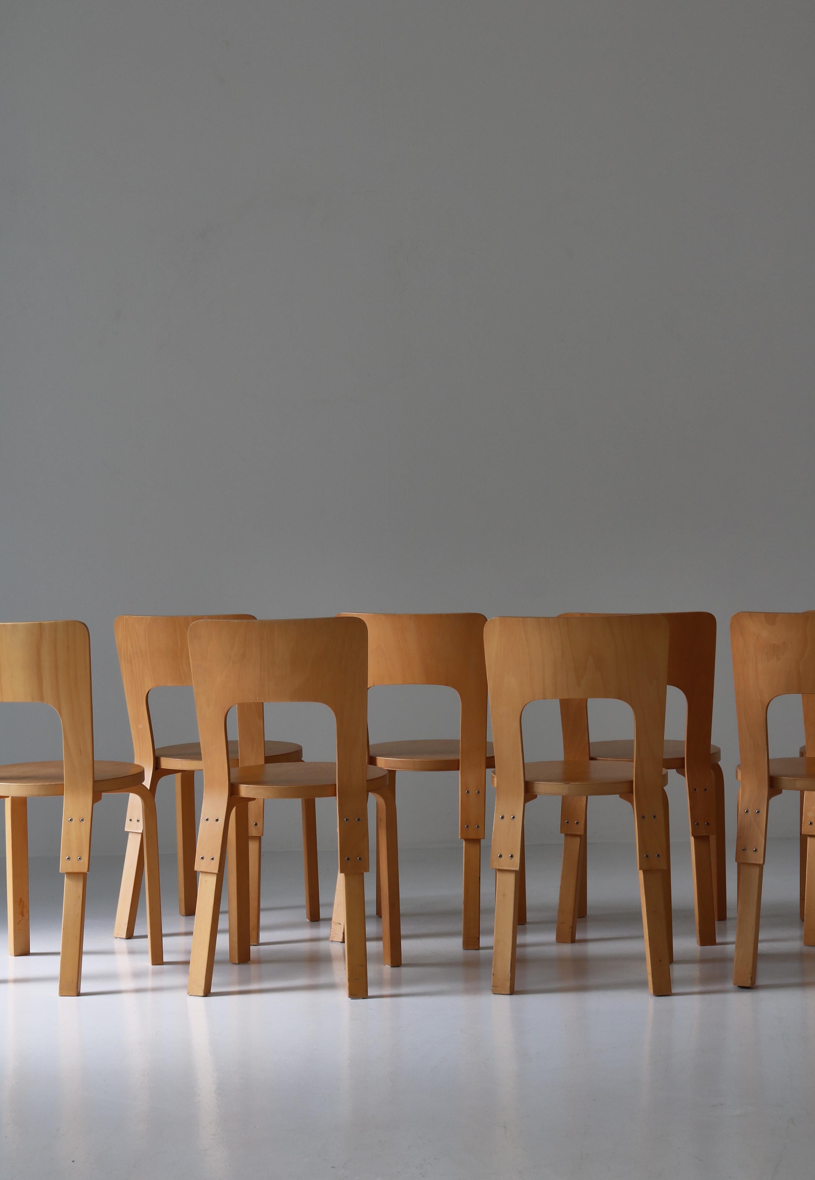 Set of 6 Vintage Alvar Aalto Model 66 Chairs by Artek in Laminated Birch, 1970s 9