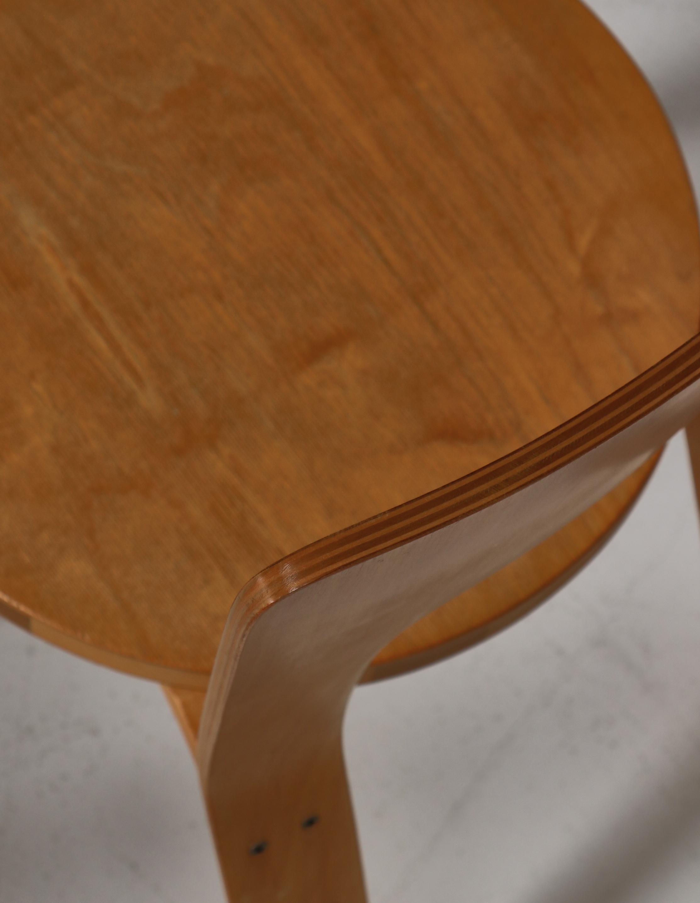 Finnish Set of 6 Vintage Alvar Aalto Model 66 Chairs by Artek in Laminated Birch, 1970s