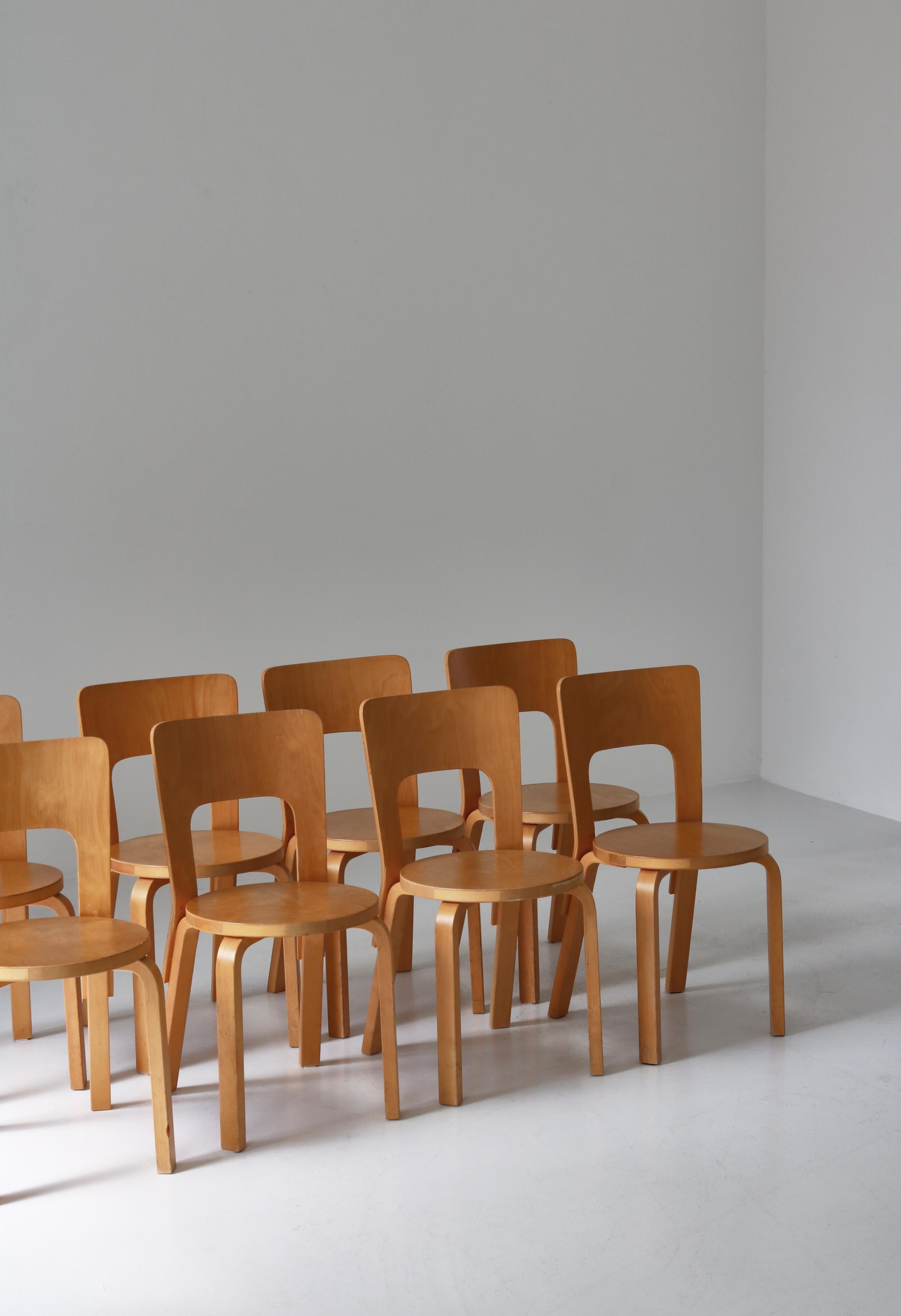 Set of 6 Vintage Alvar Aalto Model 66 Chairs by Artek in Laminated Birch, 1970s 2