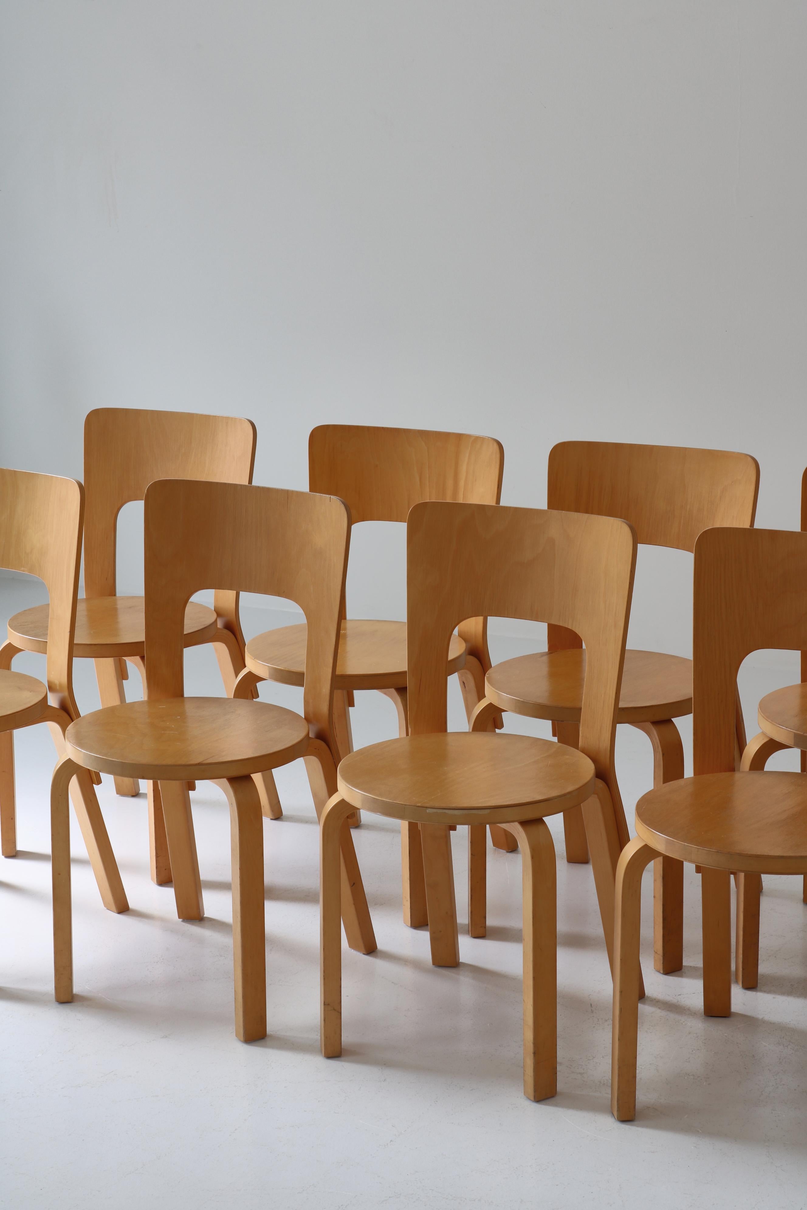 Set of 6 Vintage Alvar Aalto Model 66 Chairs by Artek in Laminated Birch, 1970s 3