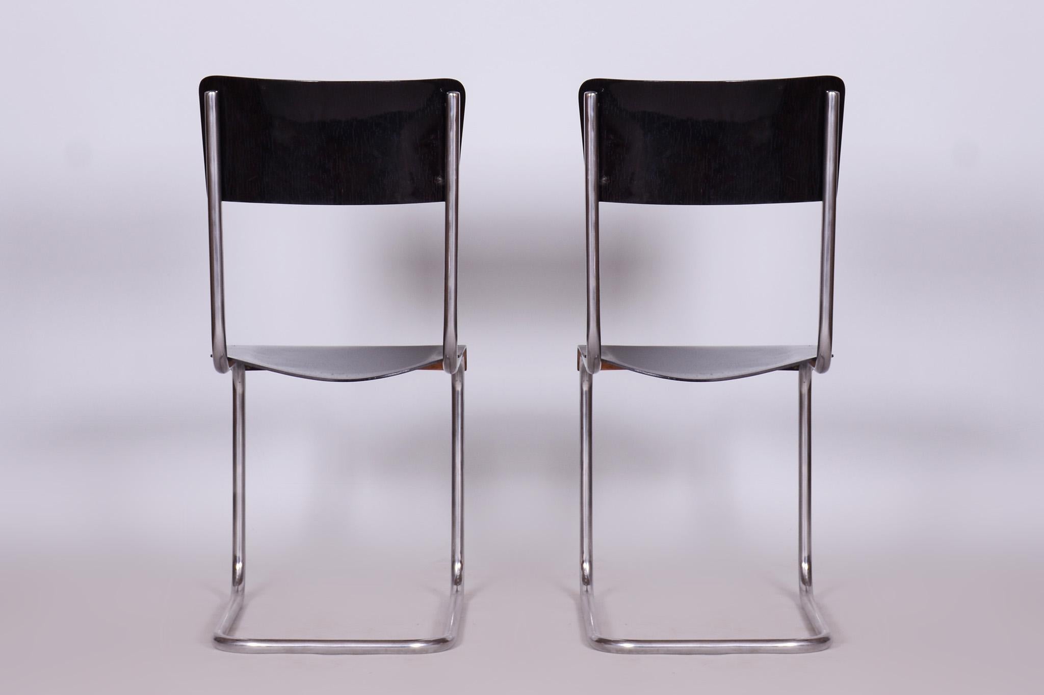 Ensemble de 6 chaises Bauhaus vintage, restaurées, brillantes, Vichr a Spol, République tchèque, années 1930 en vente 5