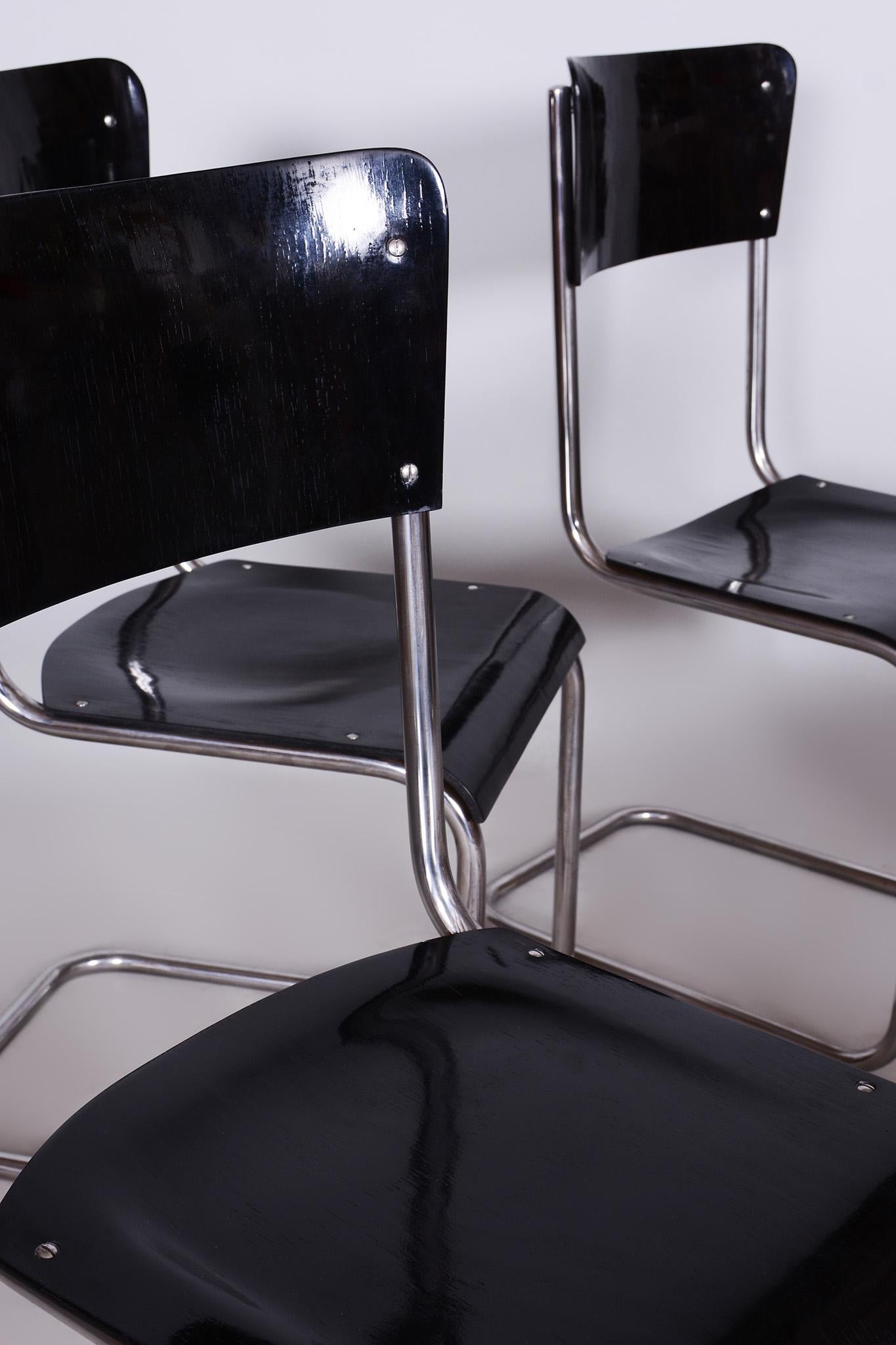 Set of 6 Vintage Bauhaus Chairs, Restored, Gloss, Vichr a Spol, Czechia, 1930s For Sale 2