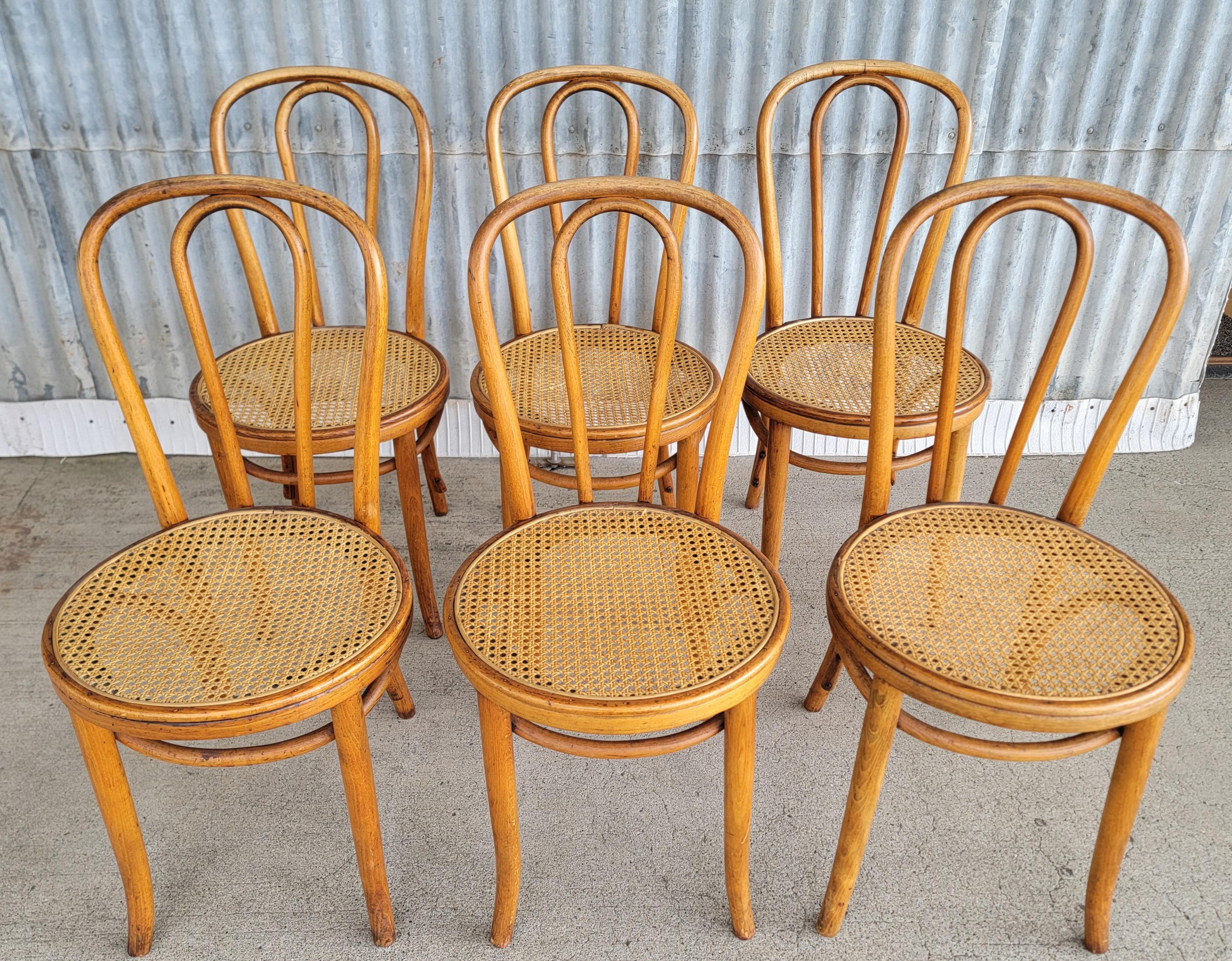 Set of 6 Vintage Bentwood & Cane Dining Chairs Cafe Bistro 12