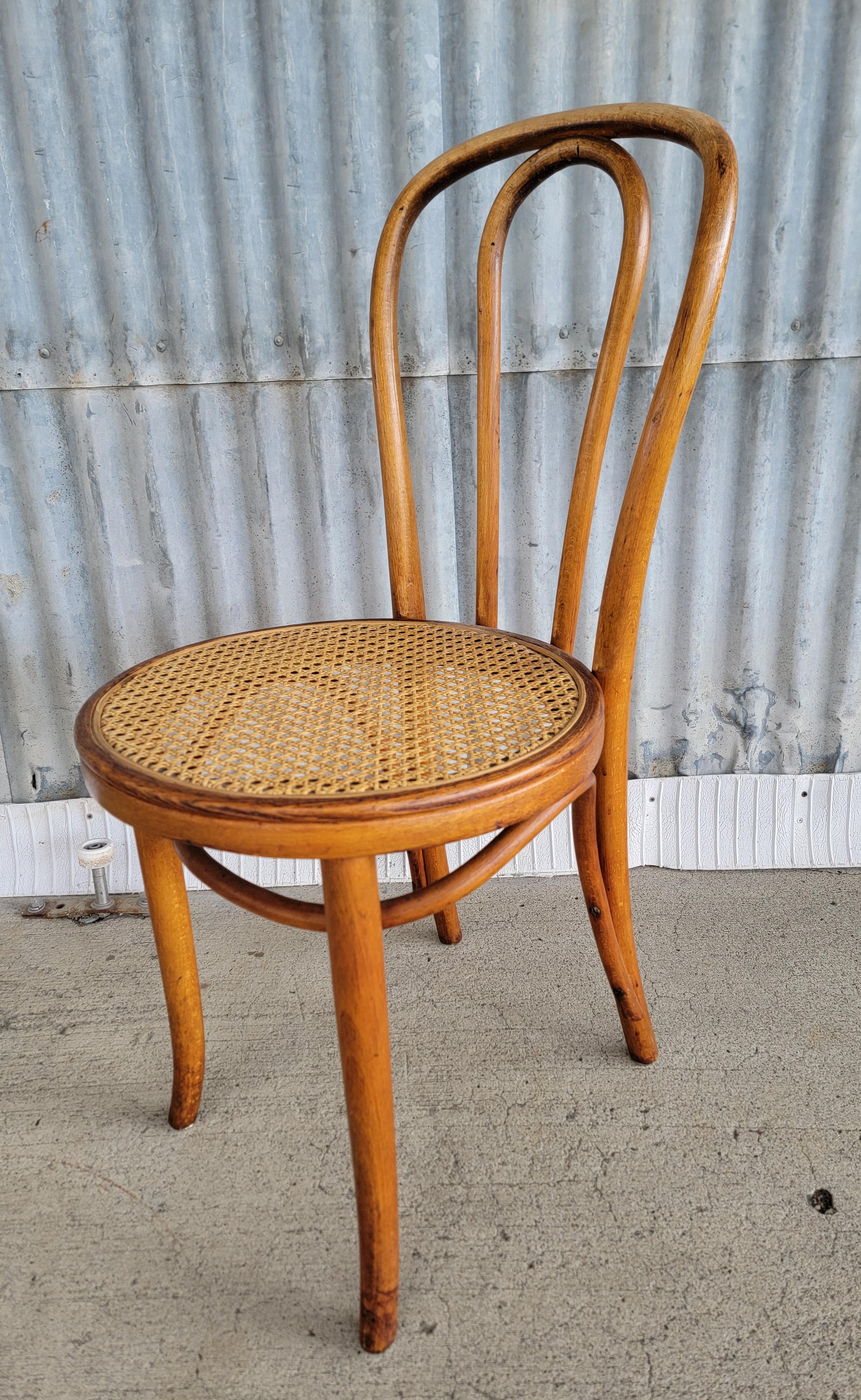 Czech Set of 6 Vintage Bentwood & Cane Dining Chairs Cafe Bistro