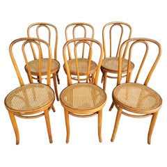 Set of 6 Vintage Bentwood & Cane Dining Chairs Cafe Bistro