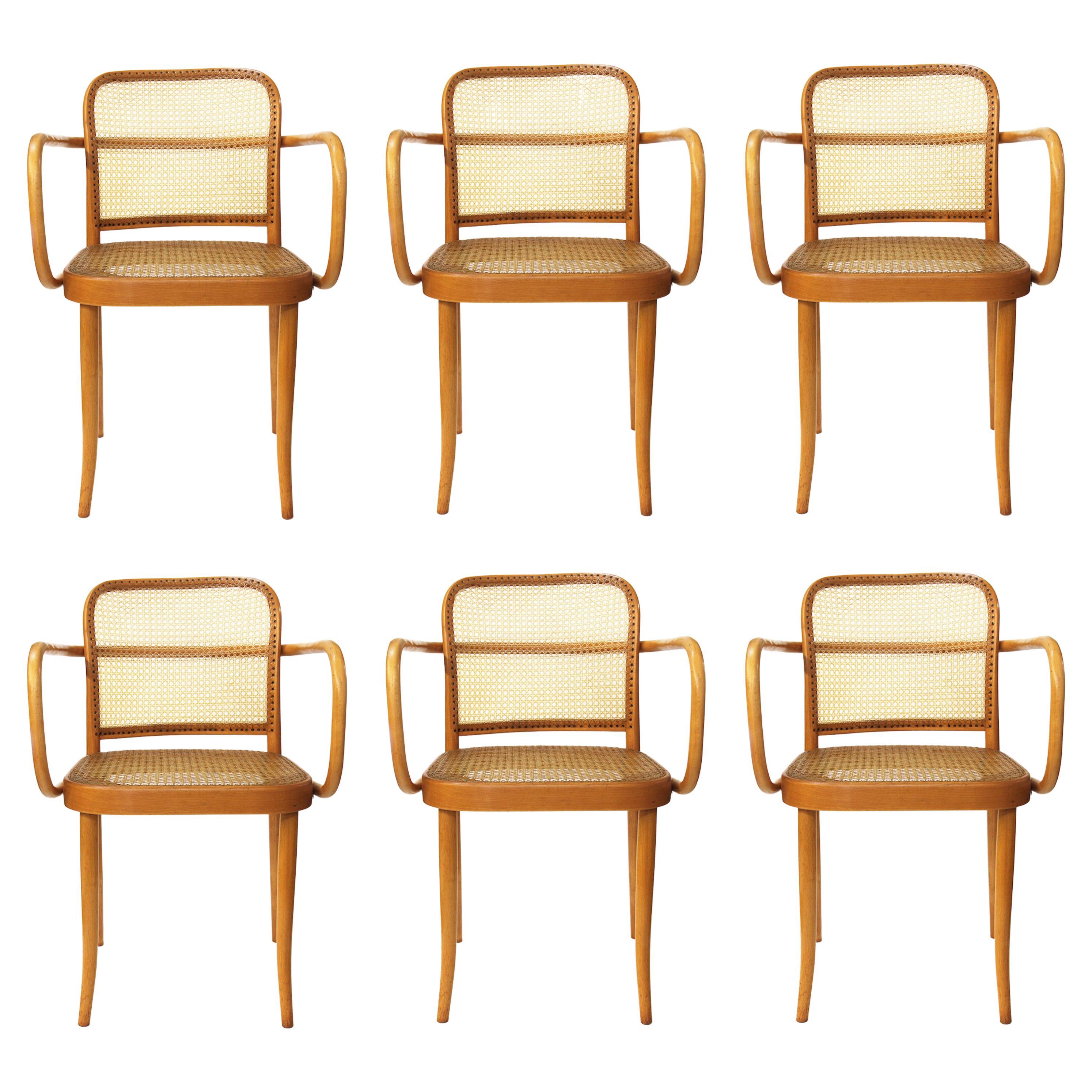 Set of 6 Vintage Bentwood Dining 811 Prague Chairs by Josef Hoffmann for Stendig