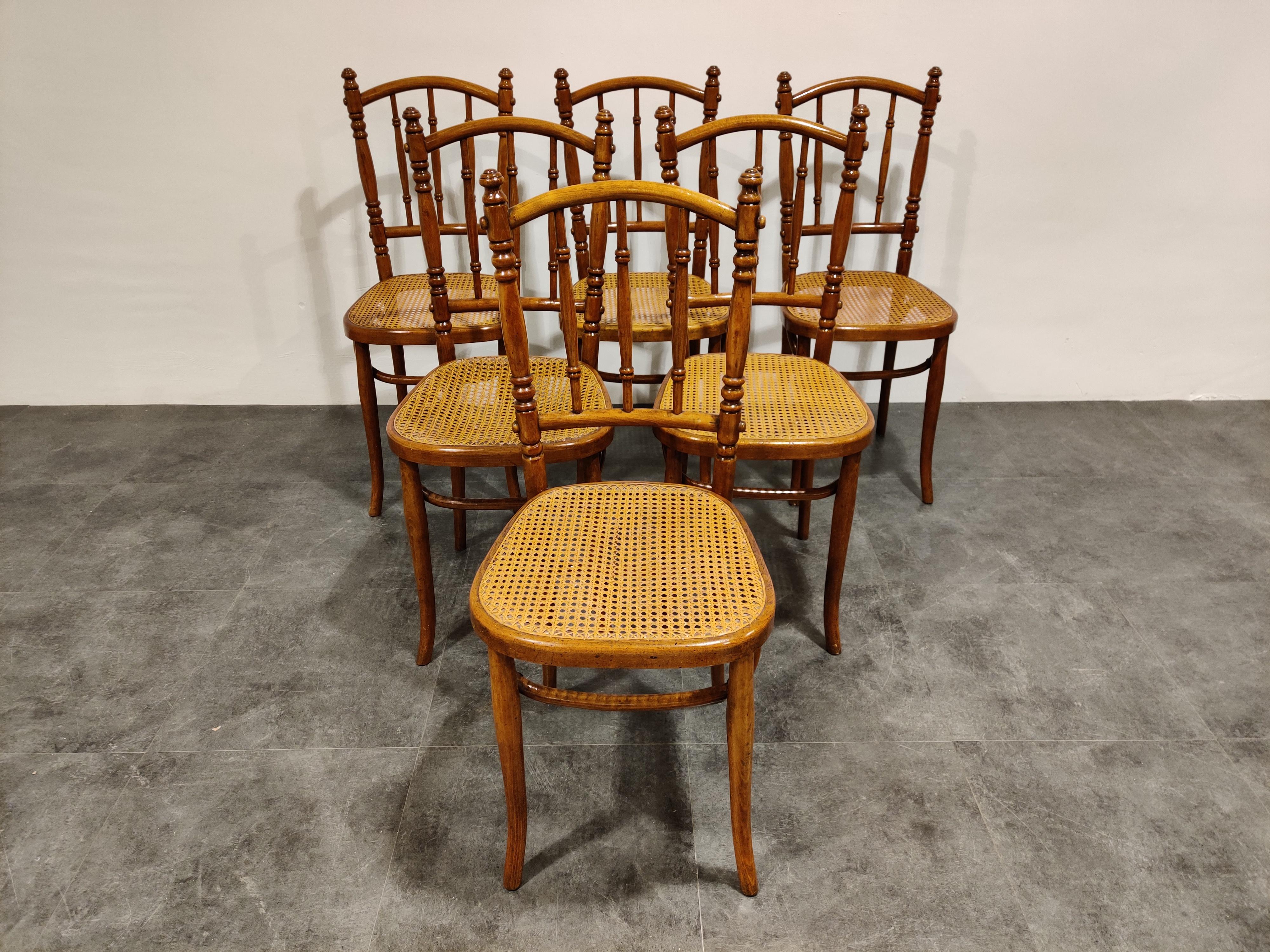 Rattan Set of 6 Vintage Bistro Chairs, 1950s