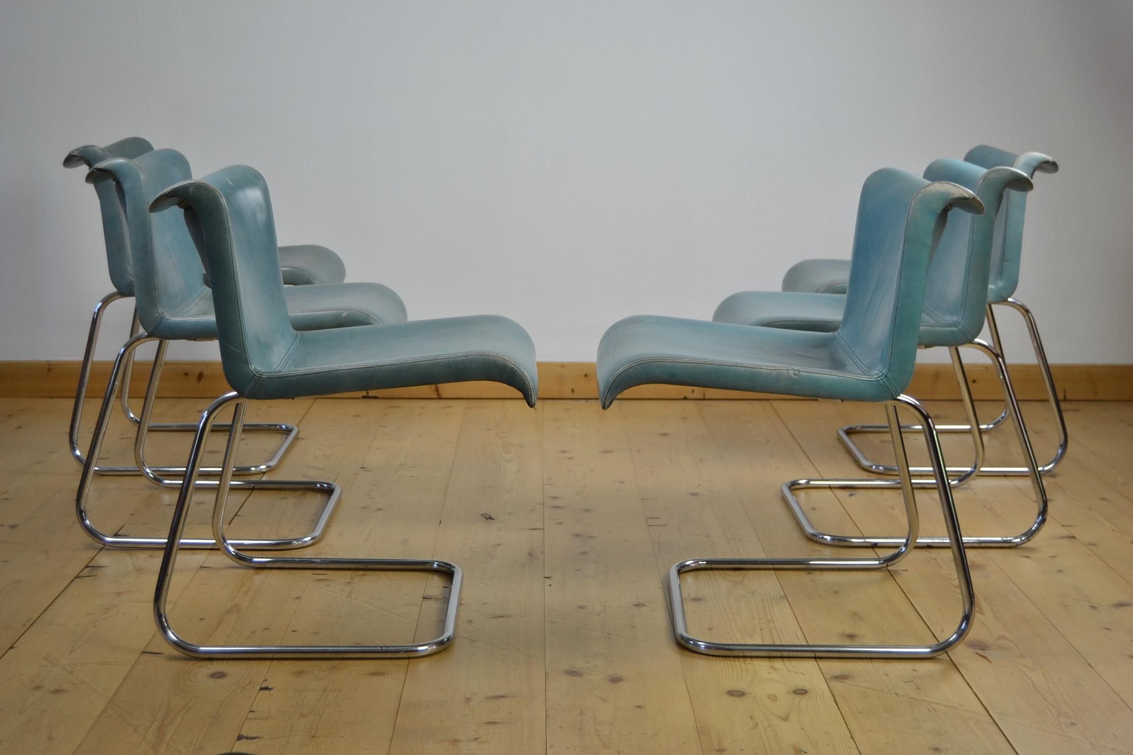 blue leather dining chairs