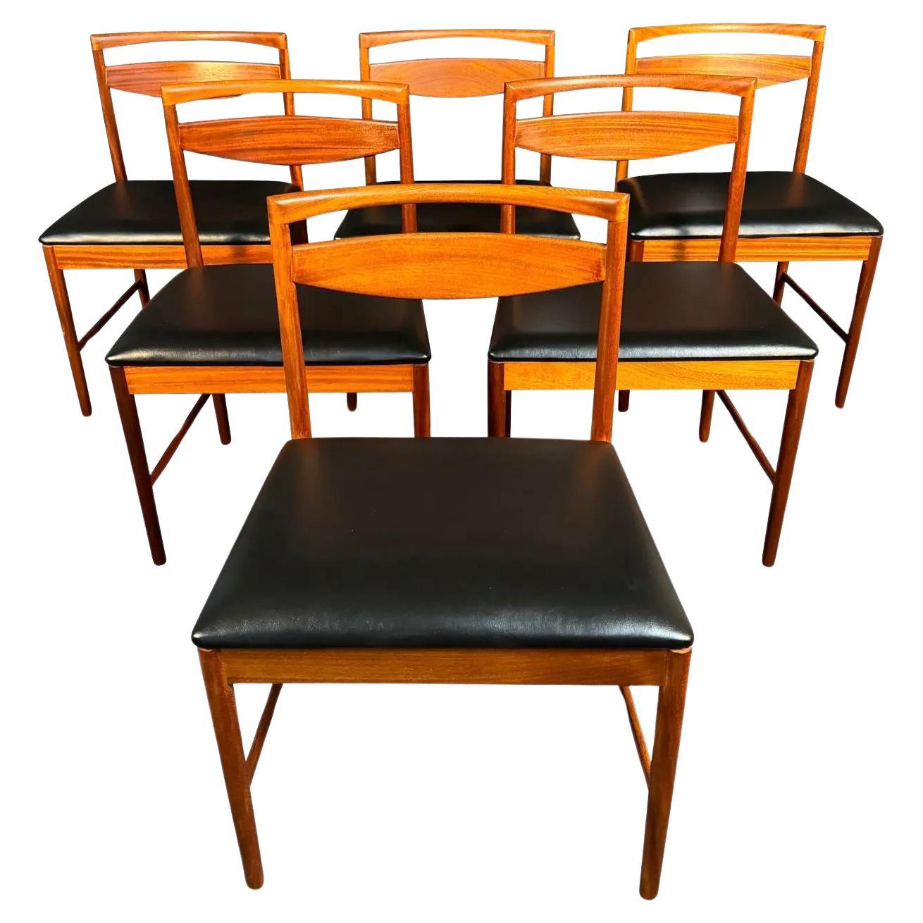 Ensemble de 6 chaises de salle à manger britanniques vintage en acajou de style mi-siècle moderne par McIntosh