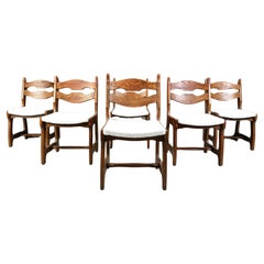 Set of 6 vintage brutalist dining chairs, 1970s