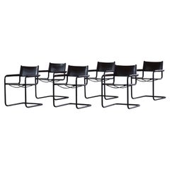 Ensemble de 6 fauteuils cantilever vintage en cuir marron par Linea Veam, Italie, années 70