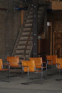 Set of 6 Vintage Cantilever Armchairs in Cognac Leather, Matteo Grassi, 1970s