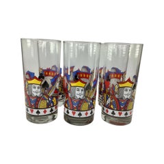 Set of 6 Vintage Card Suit Highball Glasses.