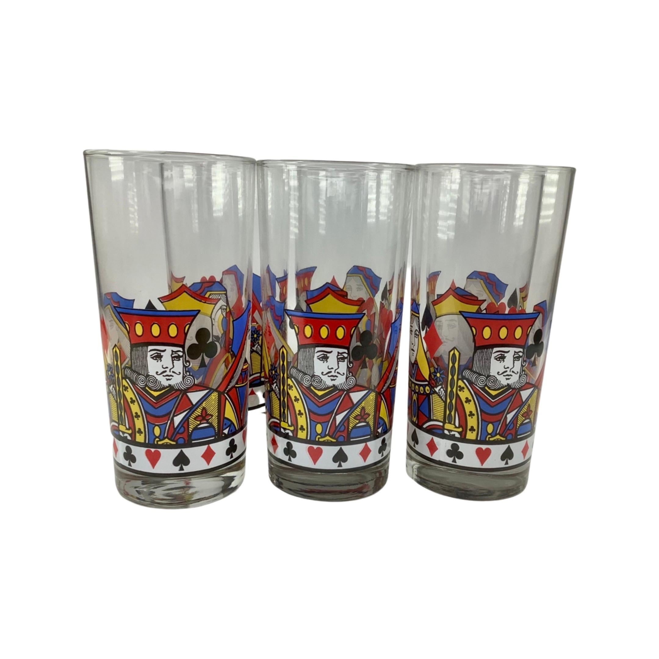 Set of 6 Vintage Card Suit Highball Glasses.  In Good Condition For Sale In Chapel Hill, NC