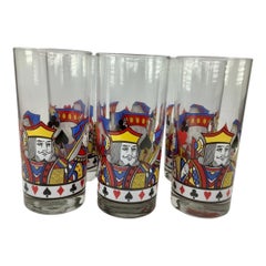 Set von 6 Vintage-Kartenanzug-Highballgläsern.